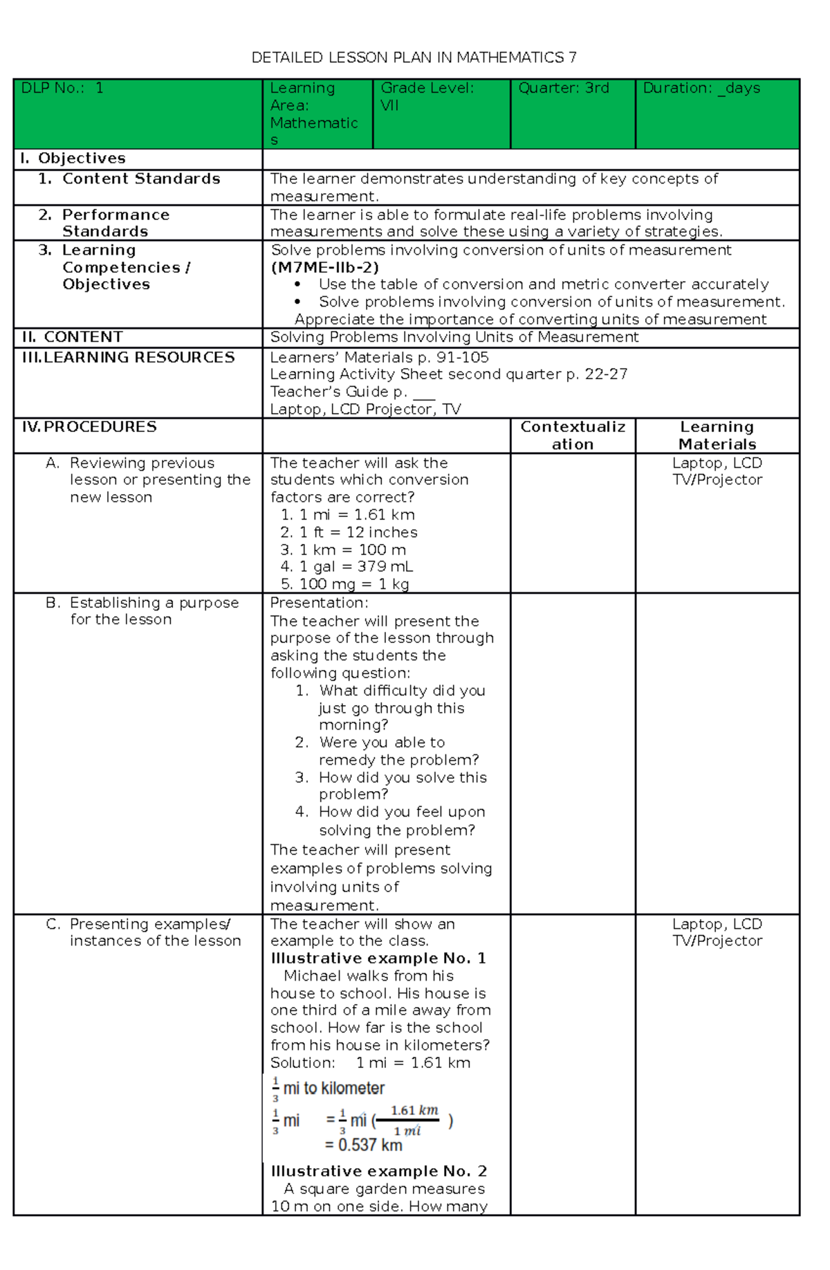 Detailed Lesson PLAN IN Mathematics 7 - DETAILED LESSON PLAN IN ...