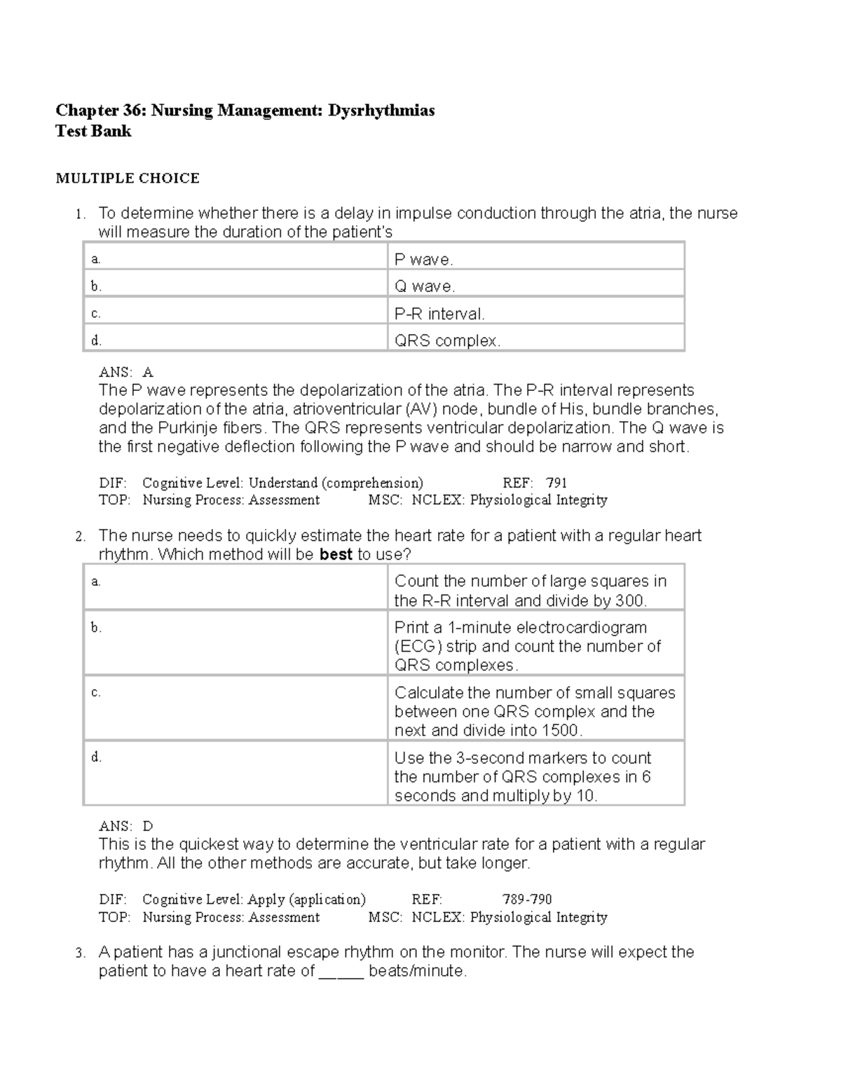 Dysrhythmias - Lecture Notes - Chapter 36: Nursing Management 