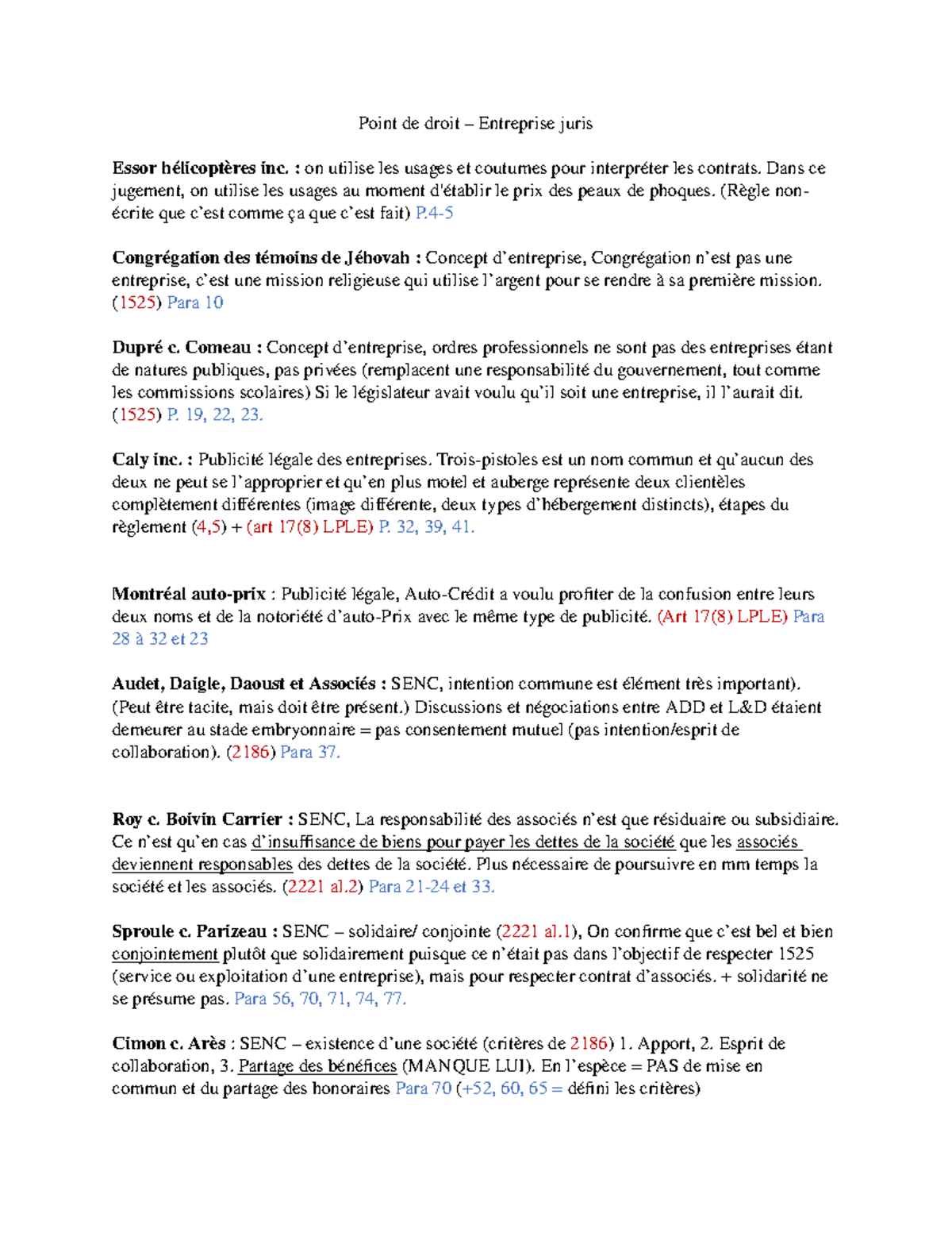 Point De Droit Jugement Intra Droit De L Entreprise Studocu