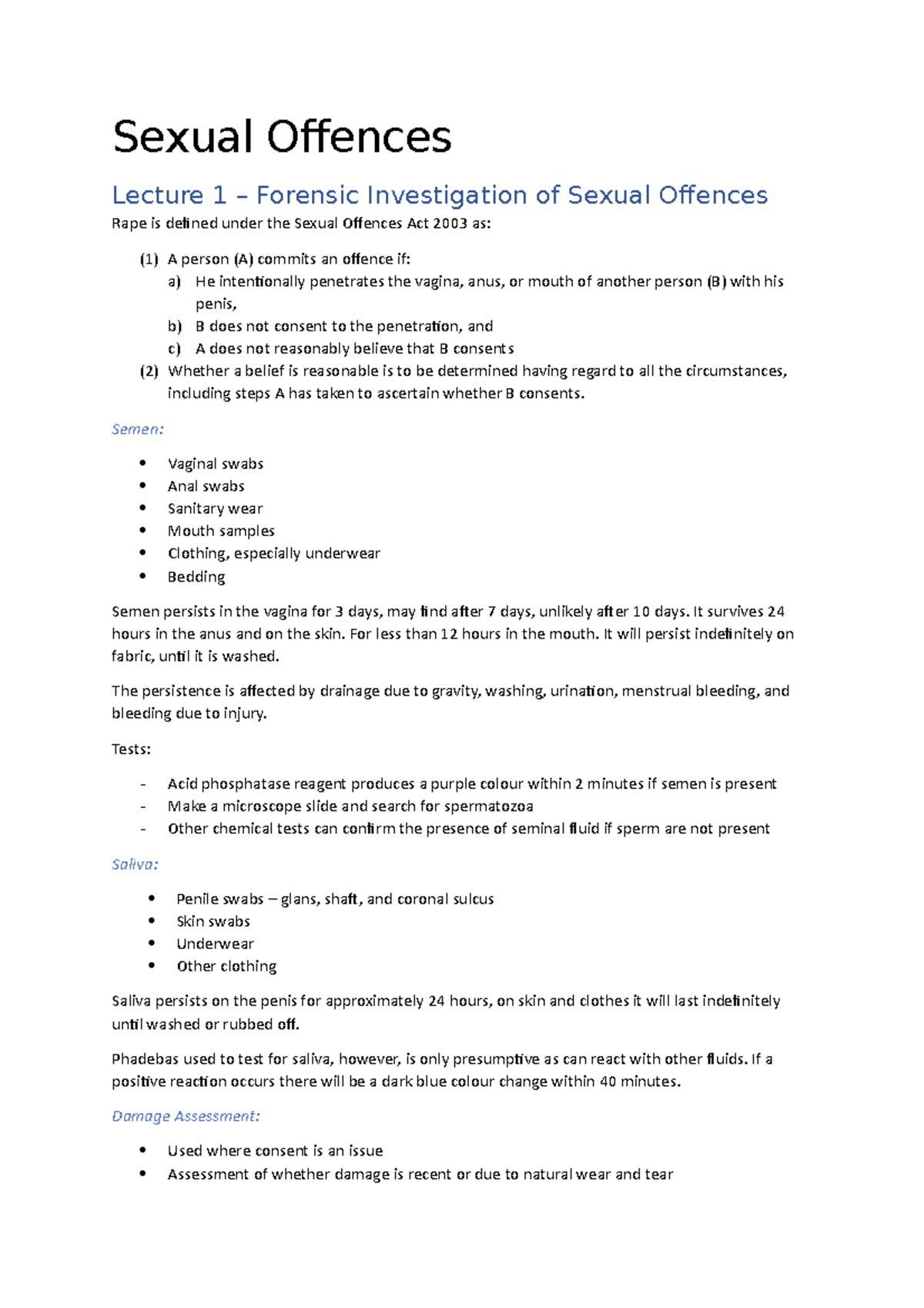 Sexual Offences revision - Sexual Offences Lecture 1 – Forensic ...