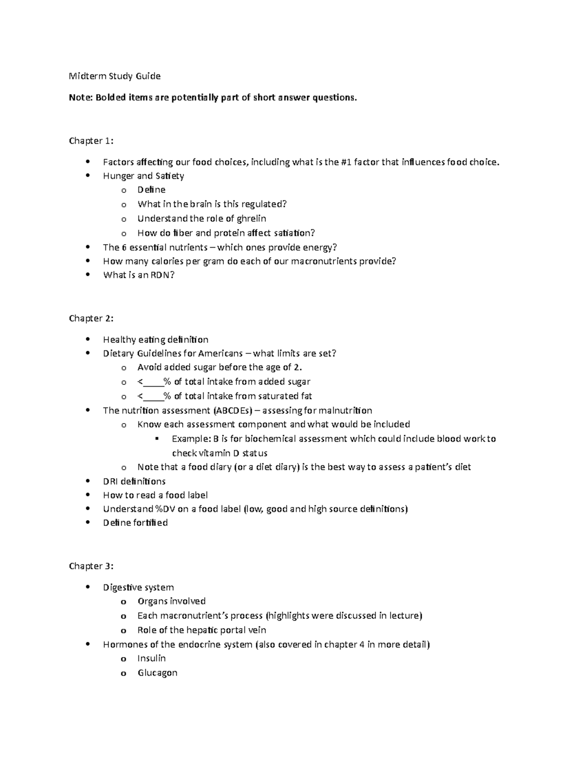 Midterm Study Guide - Midterm Study Guide Note: Bolded Items Are ...