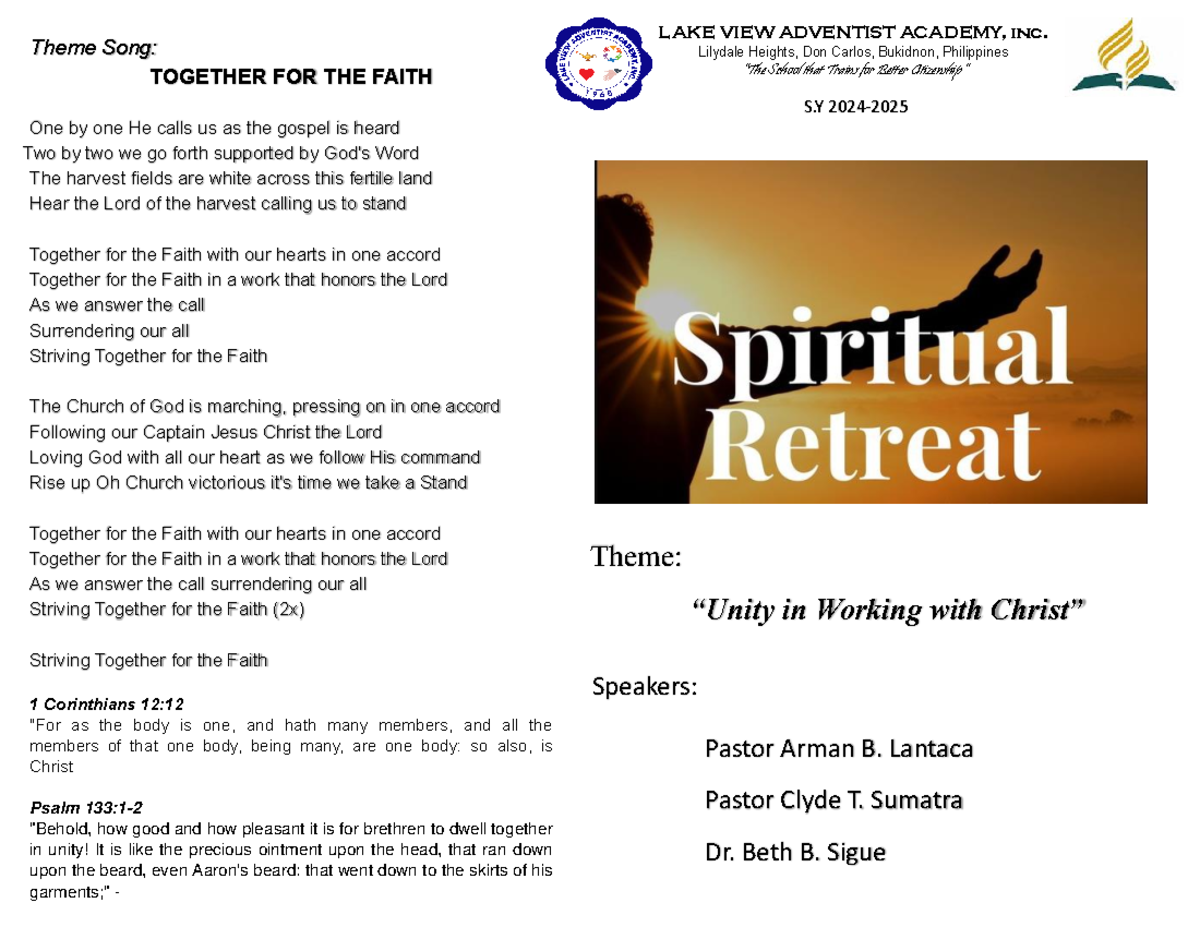 A weekend Spiritual retreat program for teachers on religious schools ...