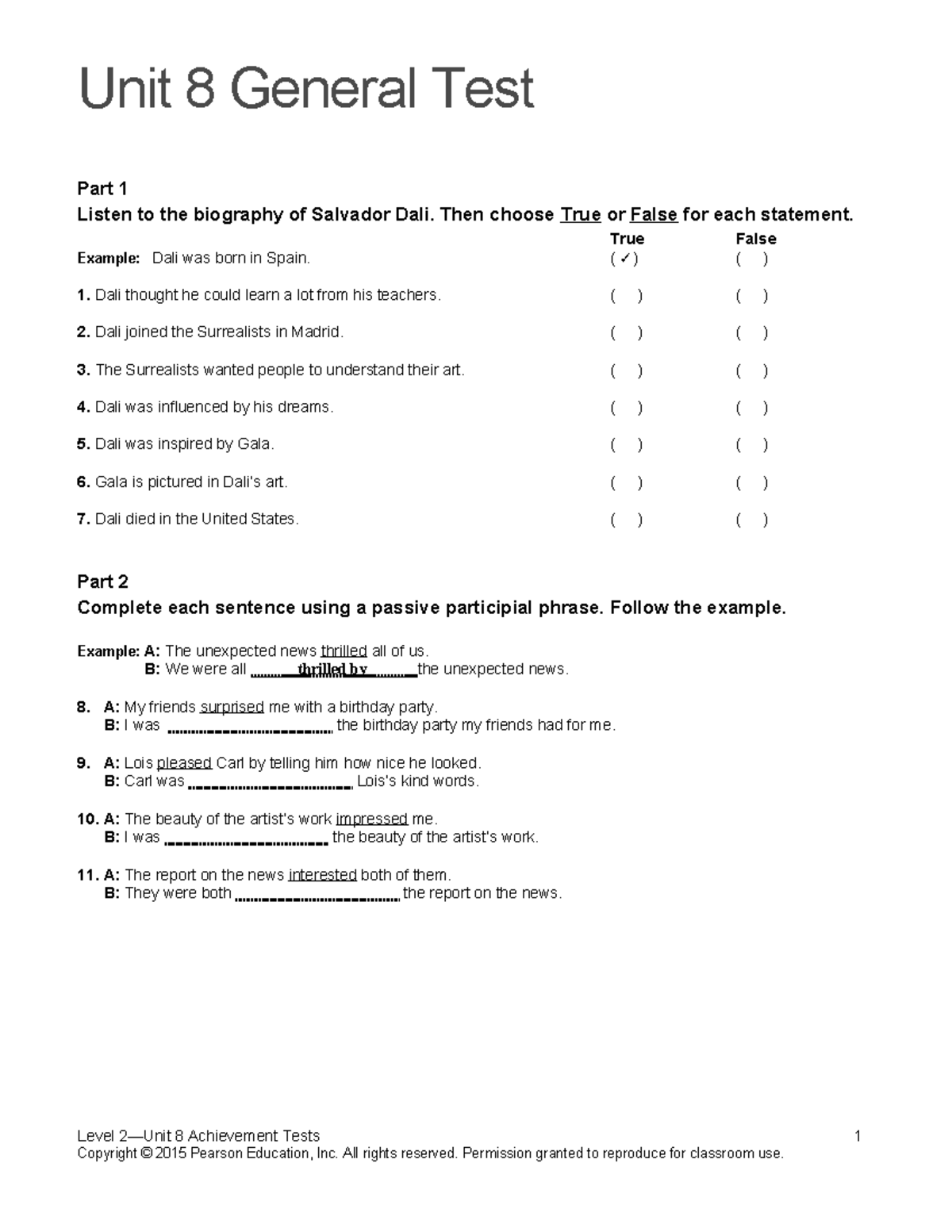 Tn2 U8 Assessment Examen Unit 8 General Test Part 1 Listen To The