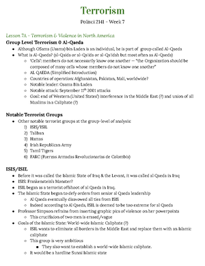 Poli+Sci+2141+-+Lesson+7 - Lesson 7 – Poli Sci 2141B Part 1: Terrorism ...