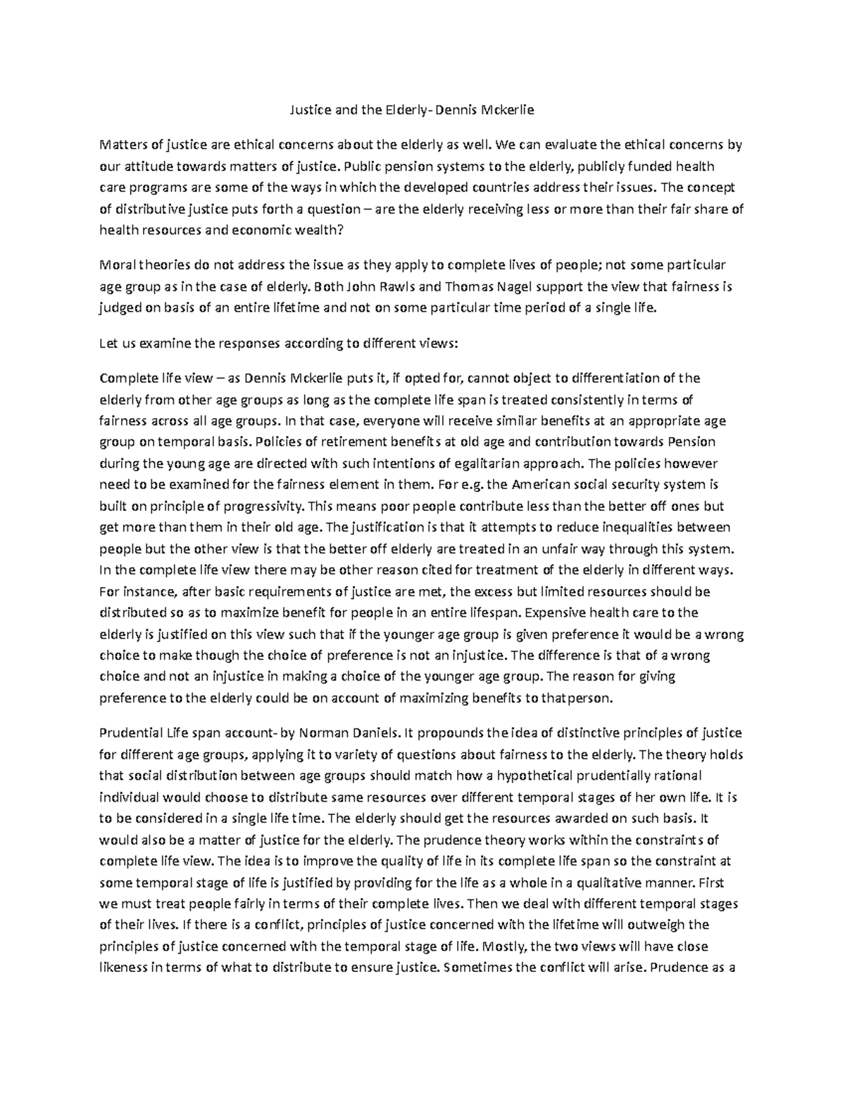 Justice and the Elderly - We can evaluate the ethical concerns by our ...