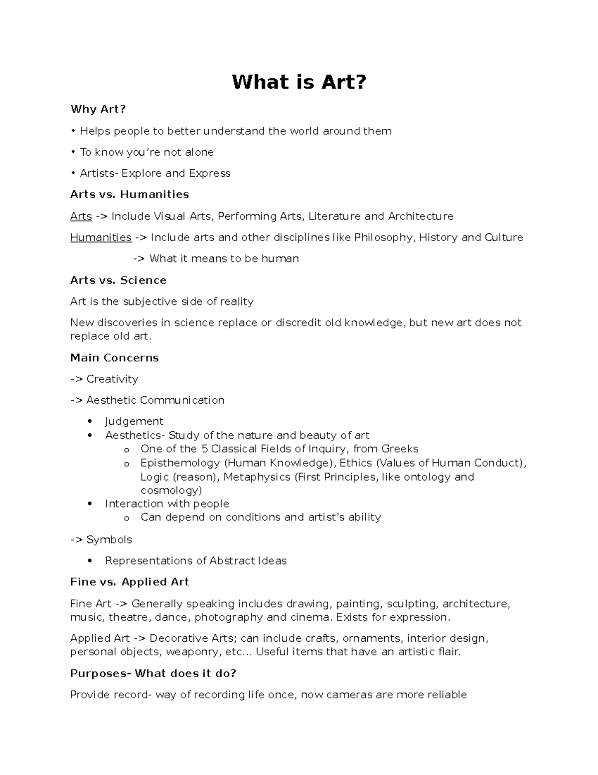 What is Art - Lecture notes What is Art - What is Art? Why Art? Helps ...