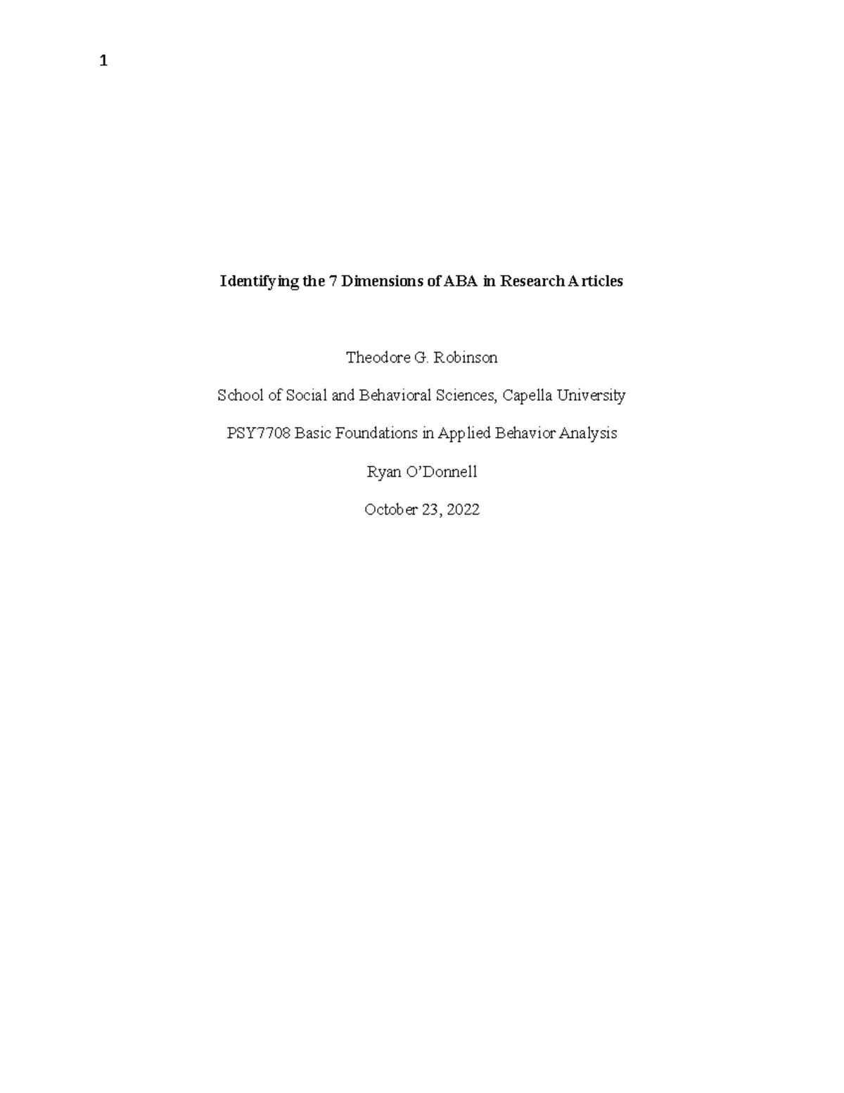 7708 Week 2 7 dimensions Identifying the 7 Dimensions of ABA in