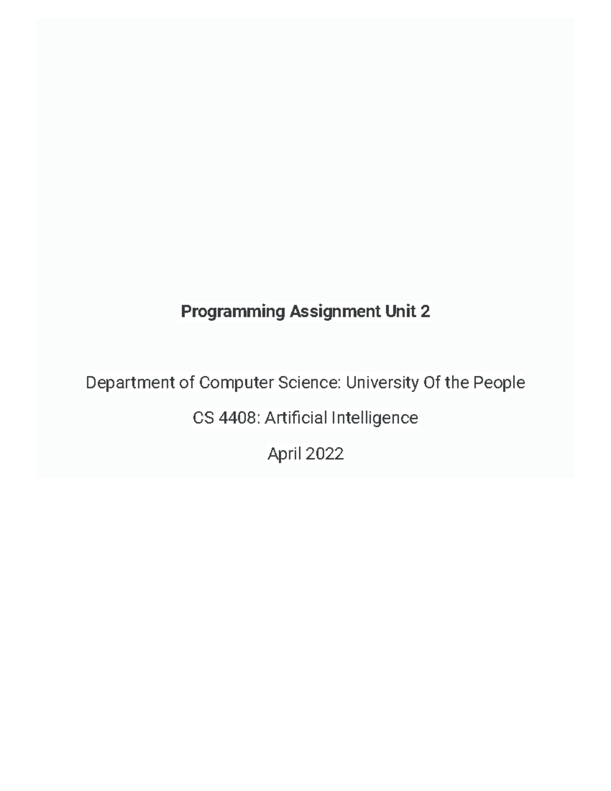 CS 4408 Programming Assignment Unit 2 - Programming Assignment Unit 2 ...