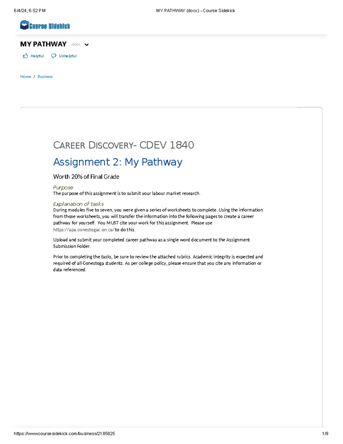 MY Pathway (docx) - Course Sidekick - MY PATHWAY .docx Helpful ...