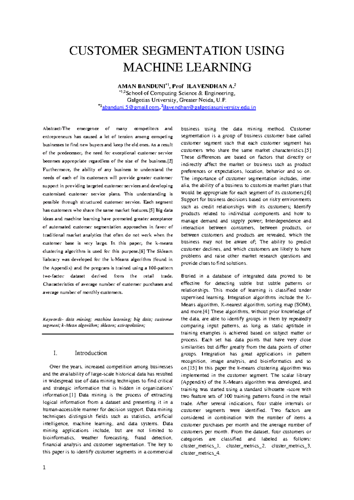 Ijcrt 196519 - Best si report - CUSTOMER SEGMENTATION USING MACHINE ...