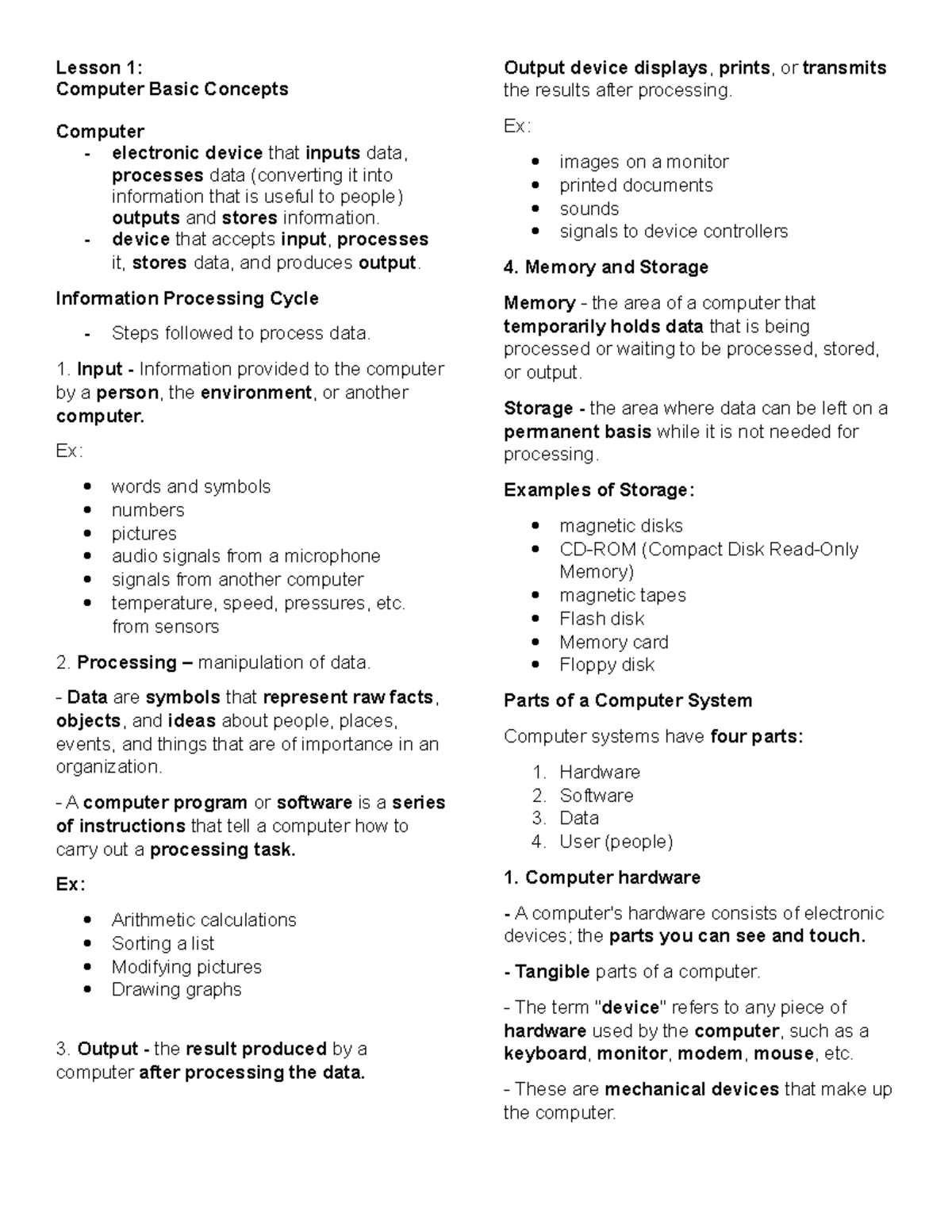 Computer Programming 1 - Lesson 1: Computer Basic Concepts Computer ...