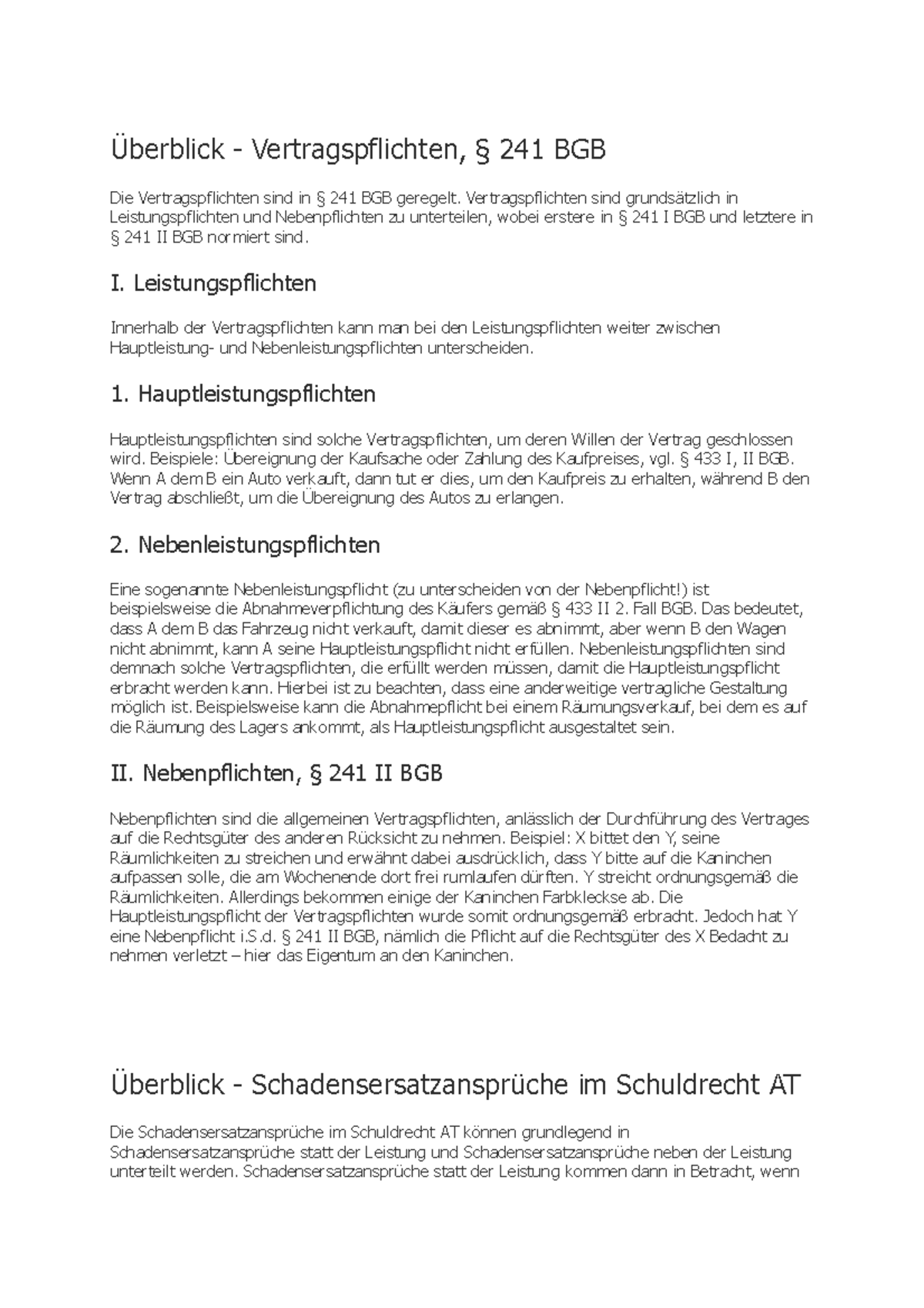 Schuldrecht AT Skript - Überblick - Vertragspflichten, § 241 BGB Die ...