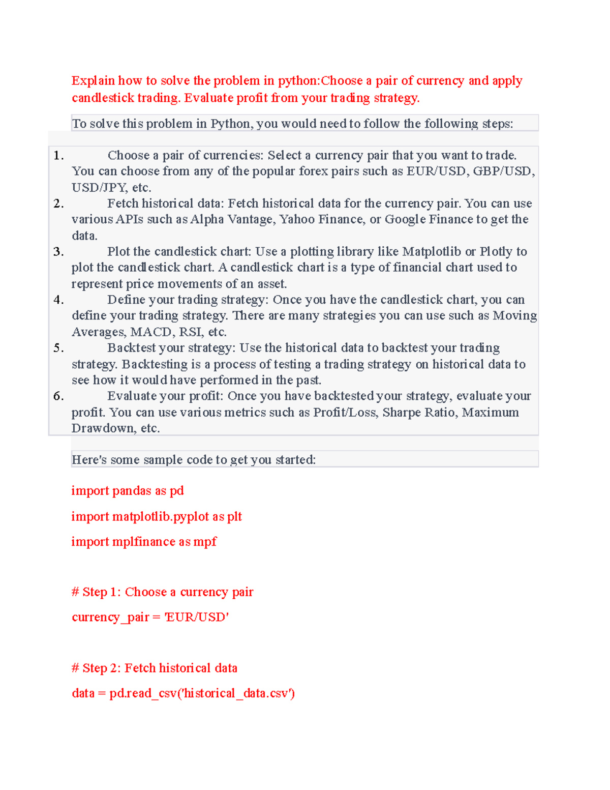 Python project - overview - Explain how to solve the problem in python ...