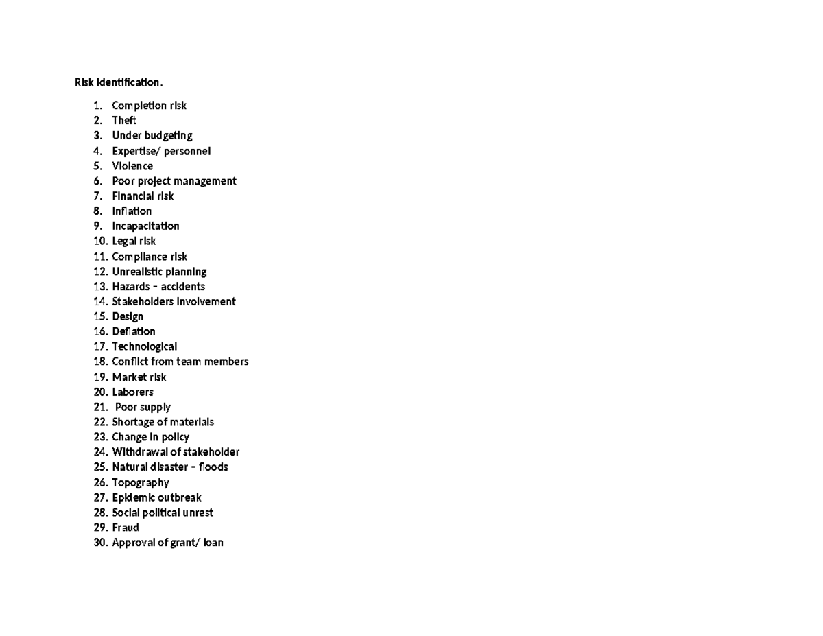 Risk analysis matrix - Risk management - Risk identification. 1 ...
