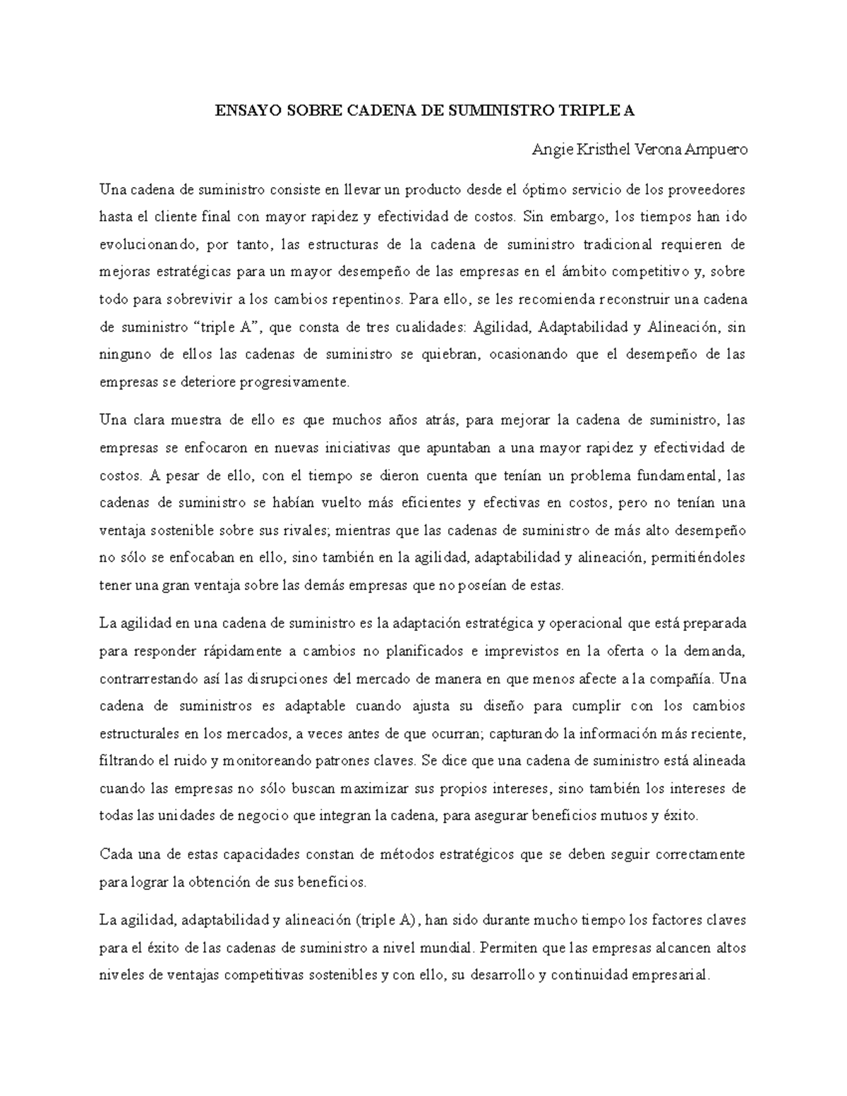 Ensayo Sobre Cadena DE Suministro Triple A - ENSAYO SOBRE CADENA DE ...