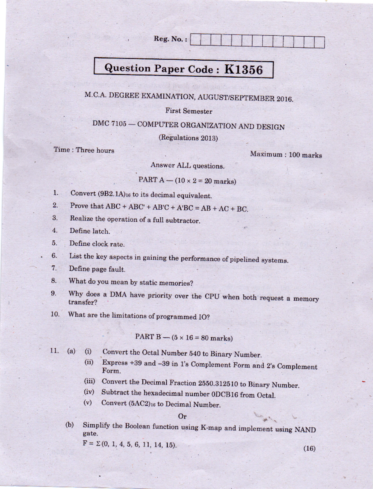 DMC7105 - Question paper - Master of Computer Applications - Studocu