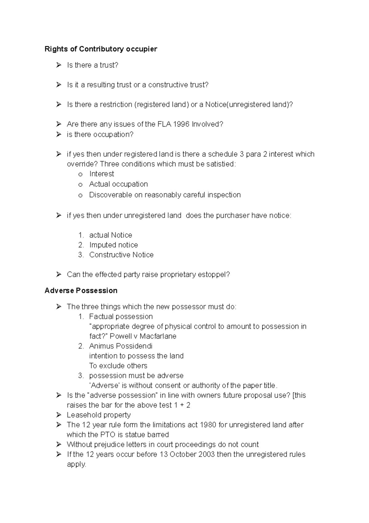 Land Law Exam Revision Notes Rights Of Contributory Occupier Is There