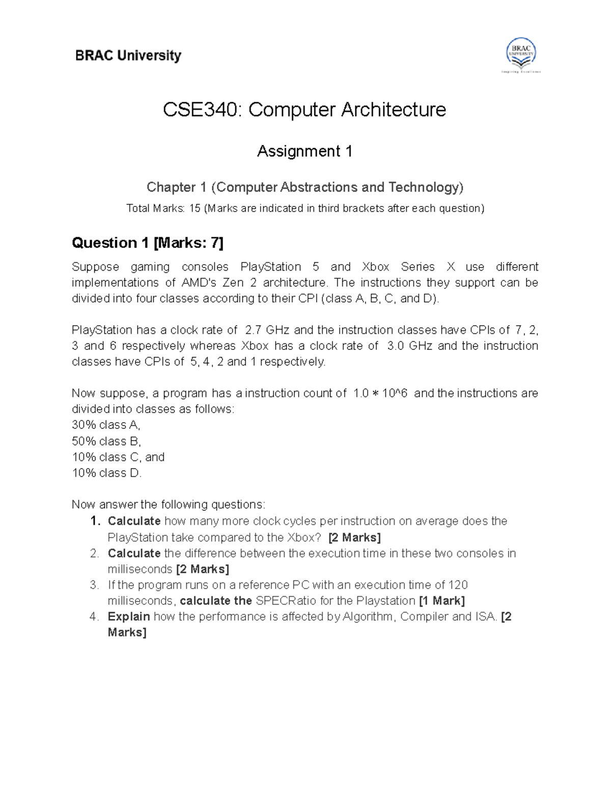Cse340 Assignment 1 Summer 2022 Cse340 Computer Architecture Assignment 1 Chapter 1 Computer Cse340 Assignment 1 Summer 2022 Cse340 Computer Architecture Assignment 1 Chapter 1 Computer