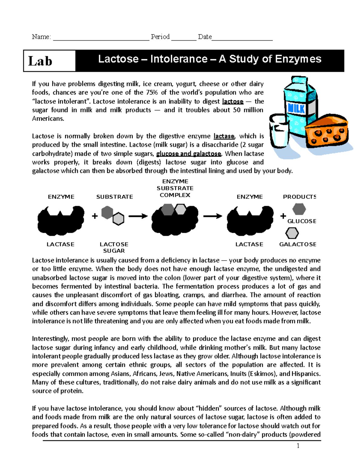 Lab lactose intolerance Name ___________________________ Period _______ Date