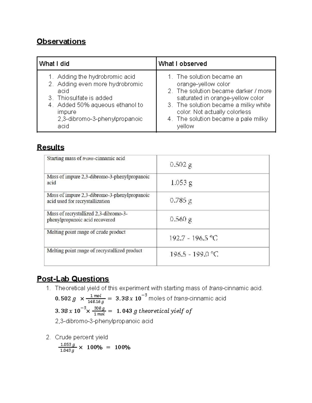 Post Lab 9 - observations, results, and questions - Observations What I ...