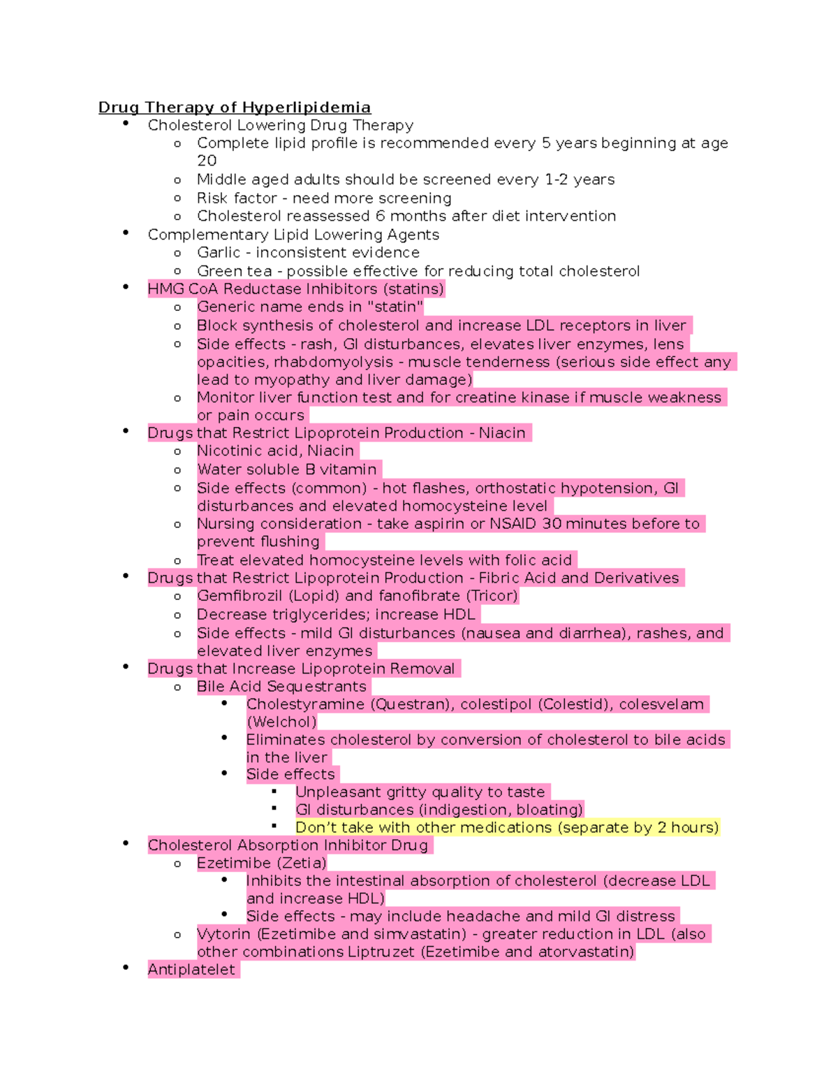 Hyperlipidemia - Drug Therapy of Hyperlipidemia Cholesterol Lowering ...