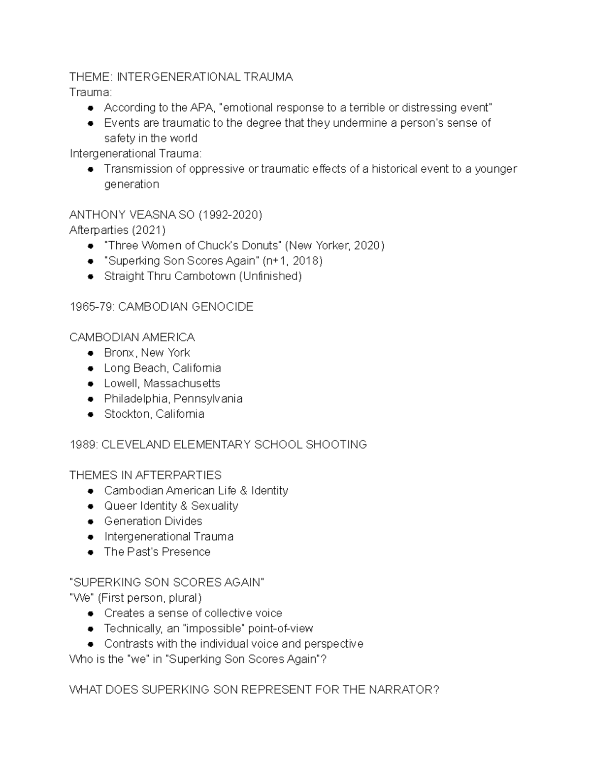 Class #20 aa + pi literature - THEME: INTERGENERATIONAL TRAUMA Trauma ...