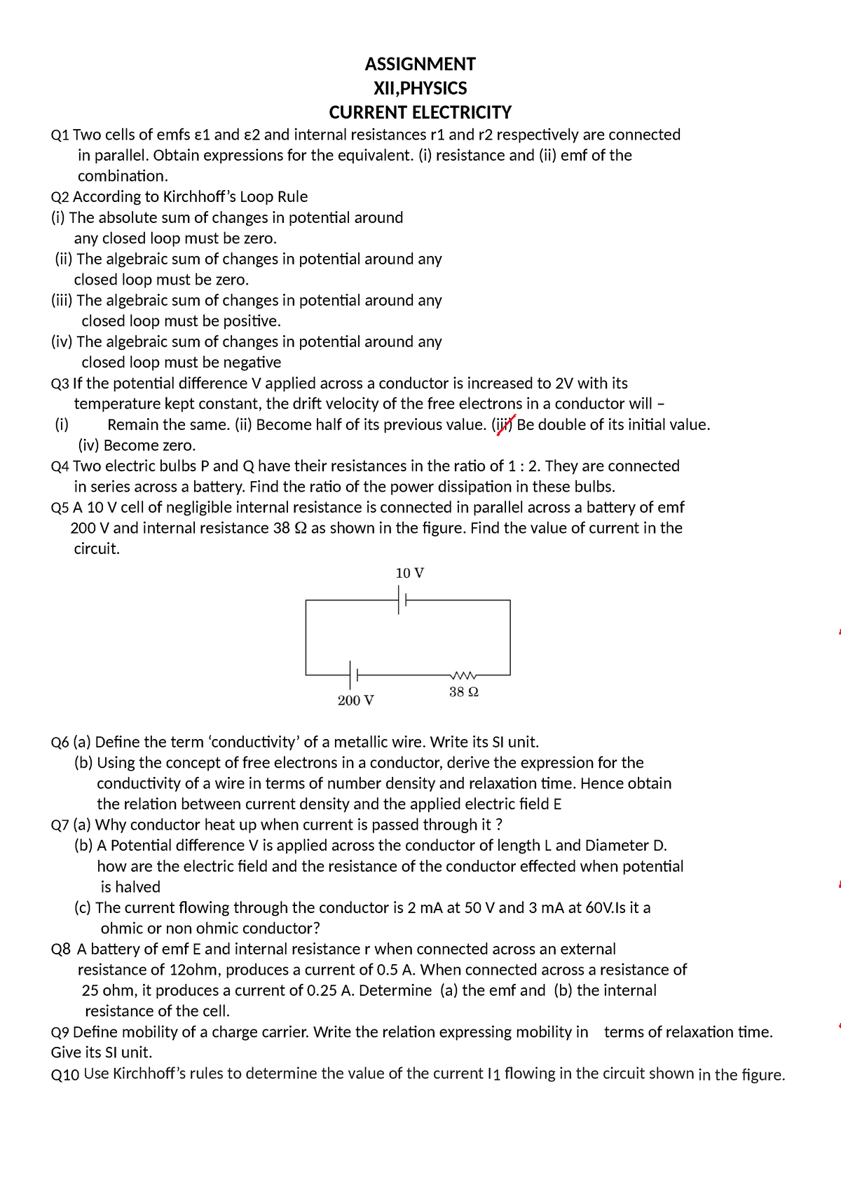 assignment of physics electricity