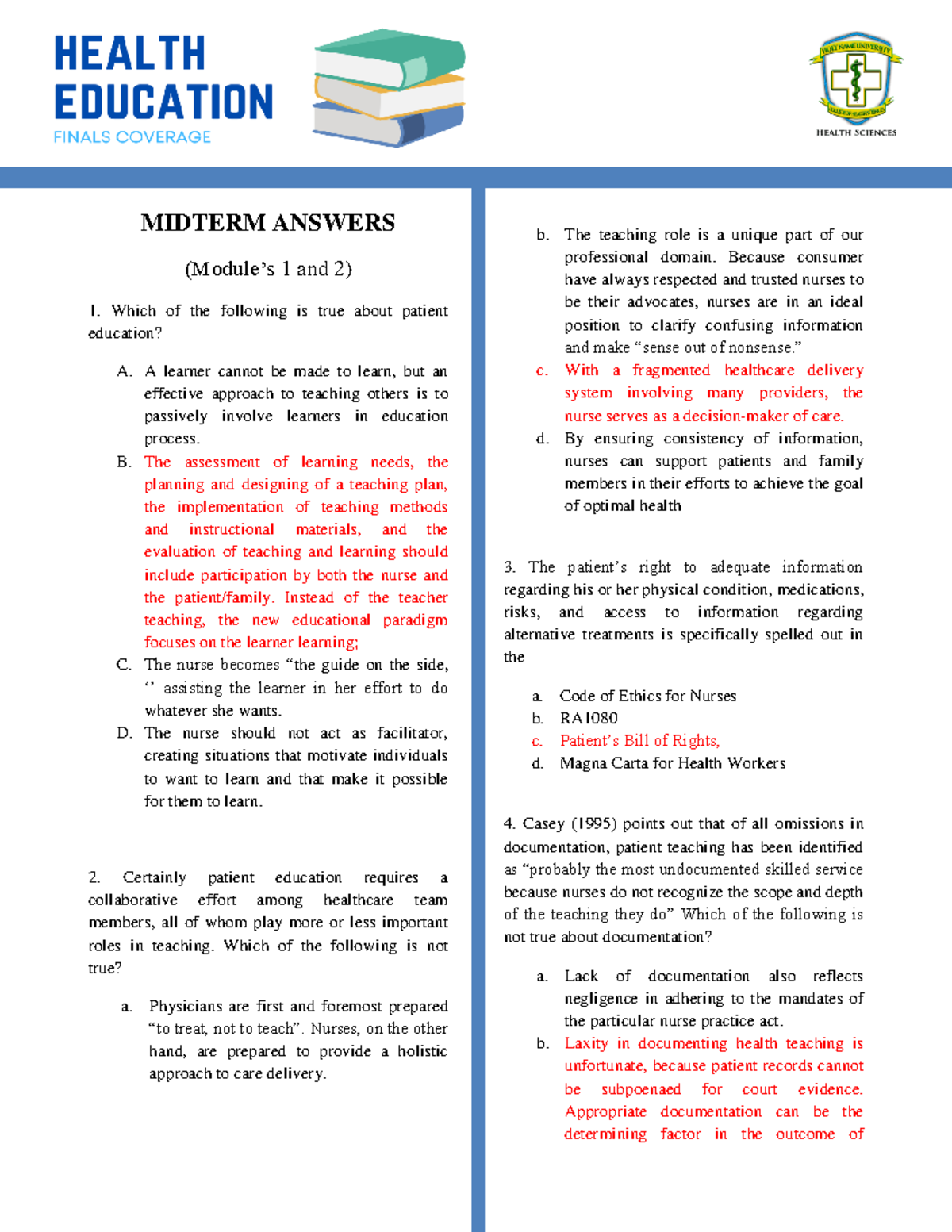 Health ED Midterm QUIZ - Notes - MIDTERM ANSWERS (Module‘s 1 And 2 ...