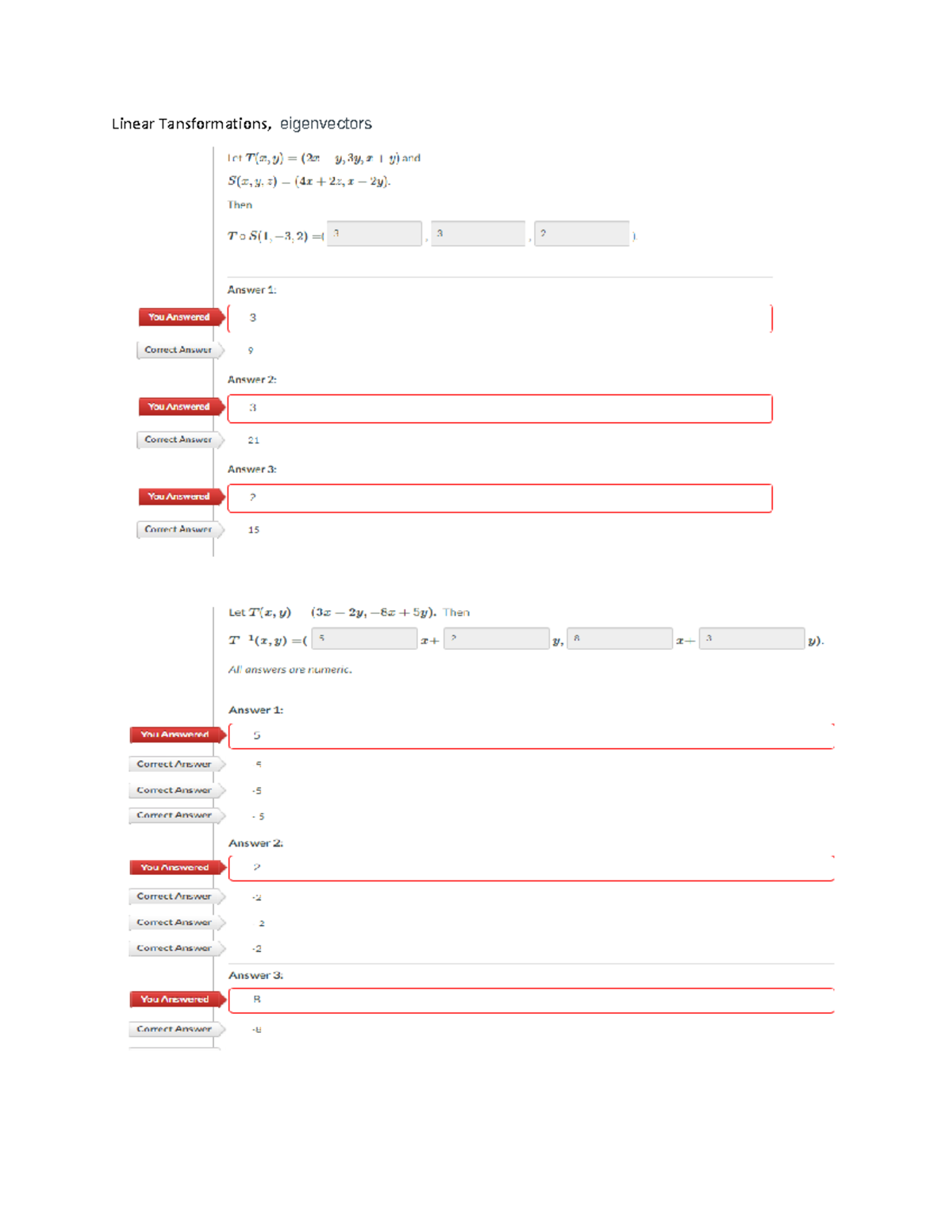 Linear Tansformations and eigenvectors - MATH 1850 - Linear ...