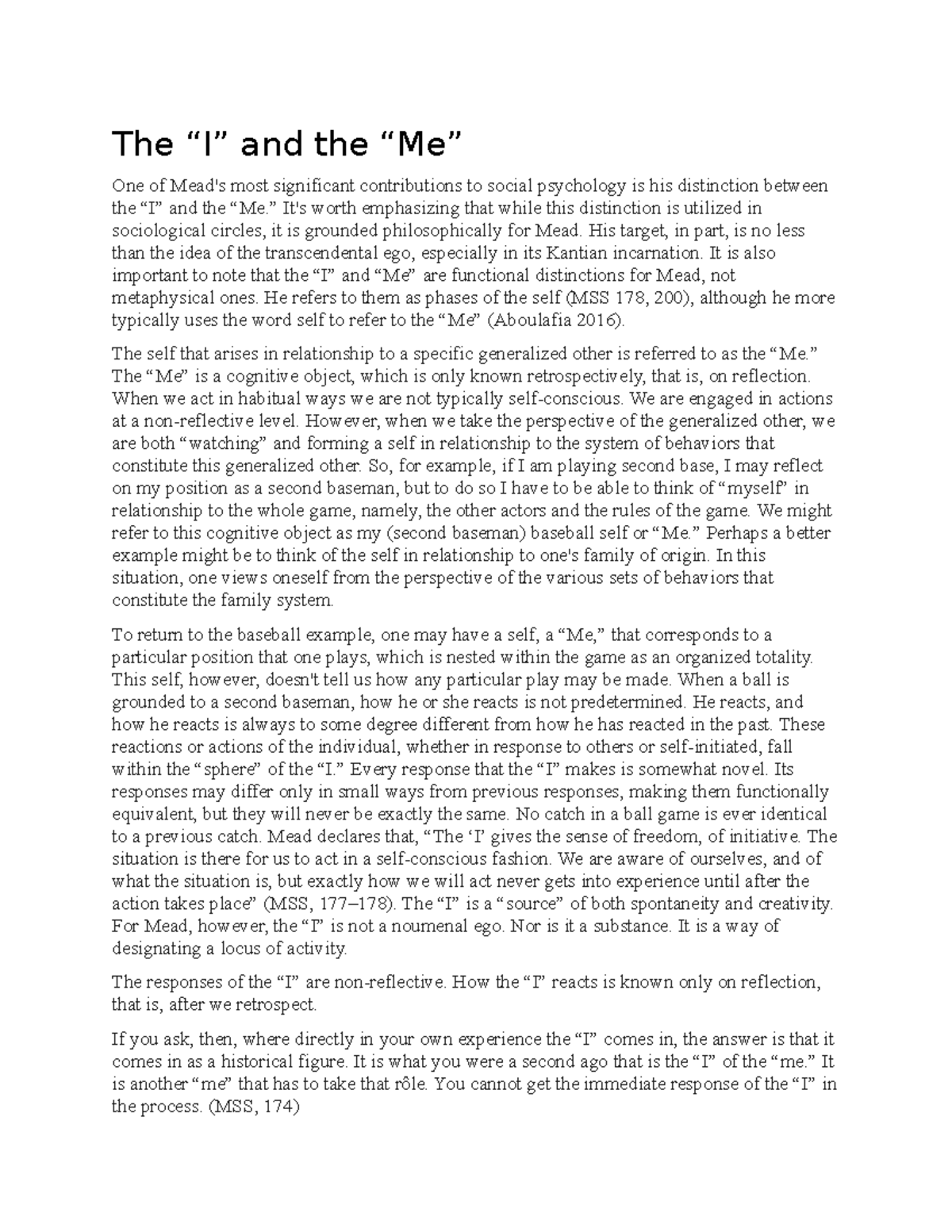 The i and me the i and me mead The “I” and the “Me” One of