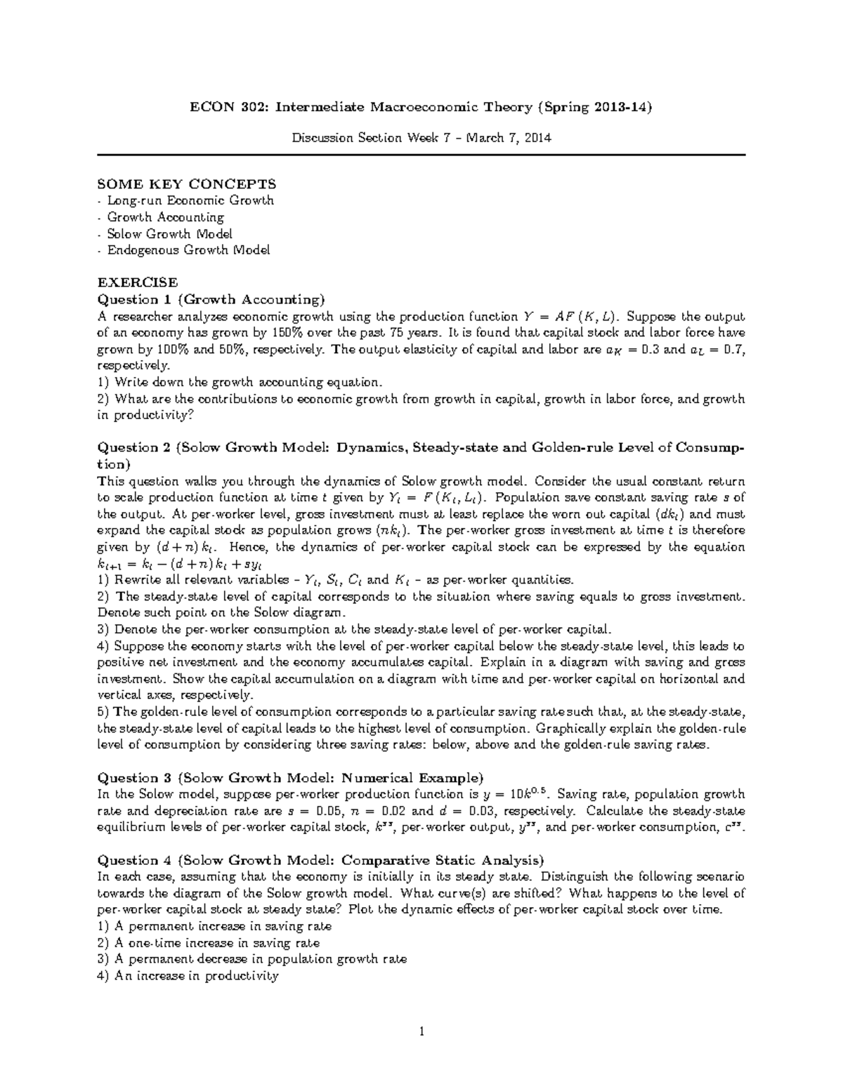 Handout 7 - ECON 302: Intermediate Macroeconomic Theory (Spring 2013-14 ...