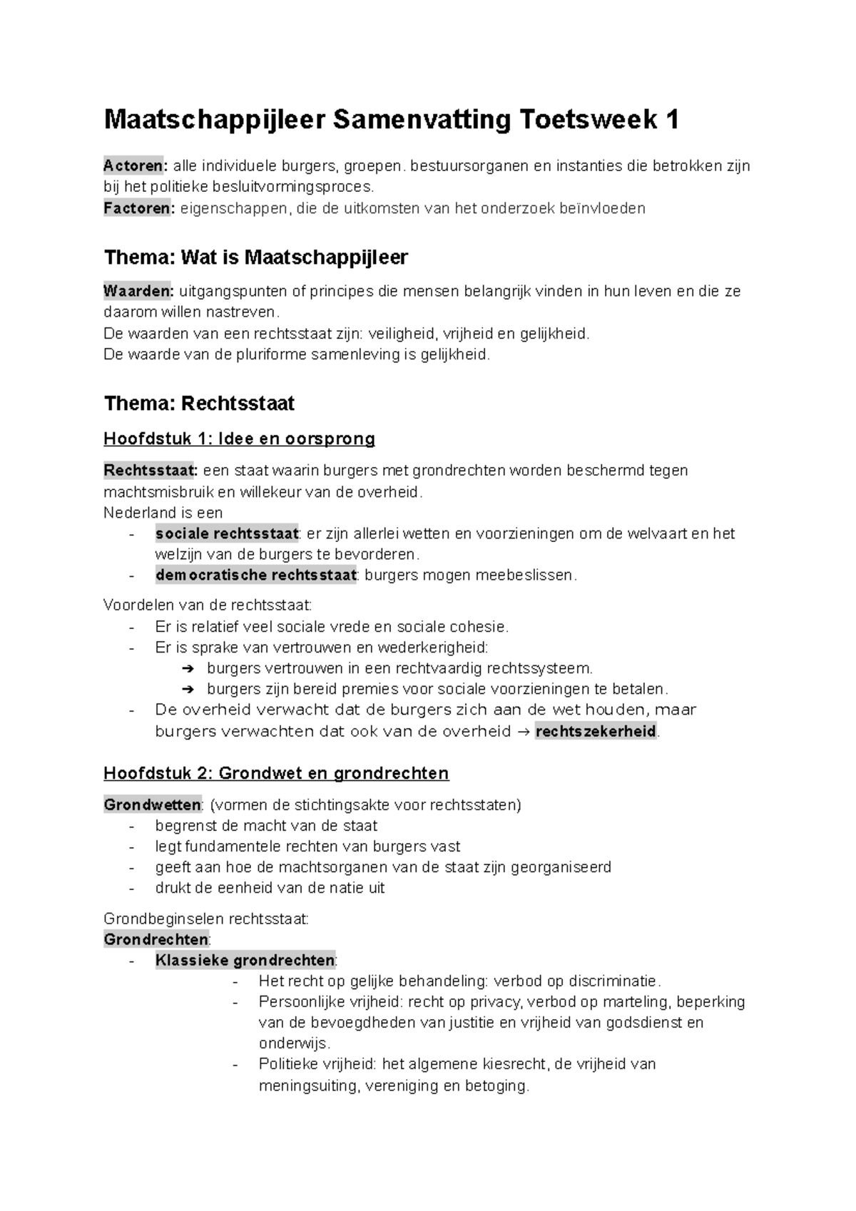 Maatschappijleer Samenvatting Toetsweek 1 - Bestuursorganen En ...