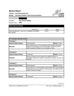 ATI Health Assess. Shirley Williamson. Bronchitis - Module Report