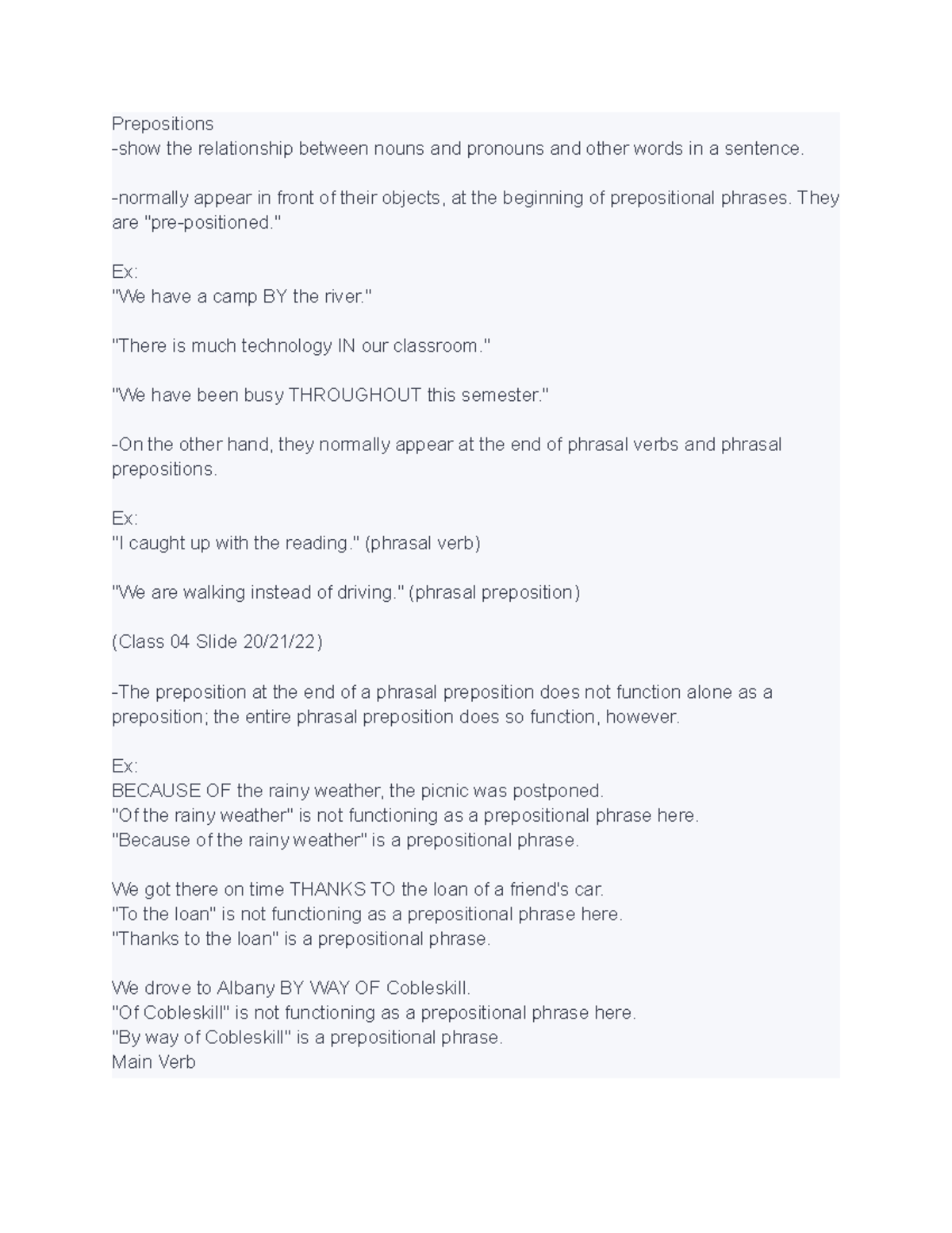 COMS 101 (92) - Lecture Notes - Prepositions -show the relationship ...