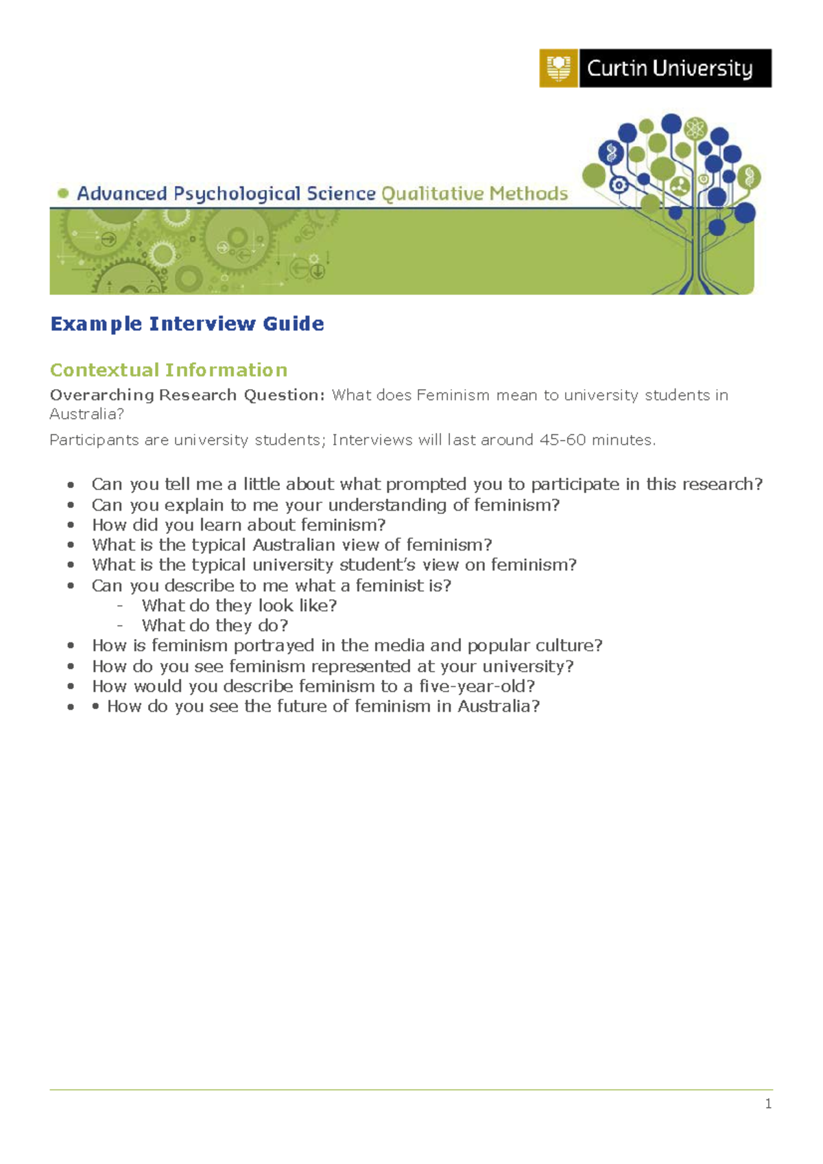 Assessment 1 Example Interview Guide - 1 Example Interview Guide ...
