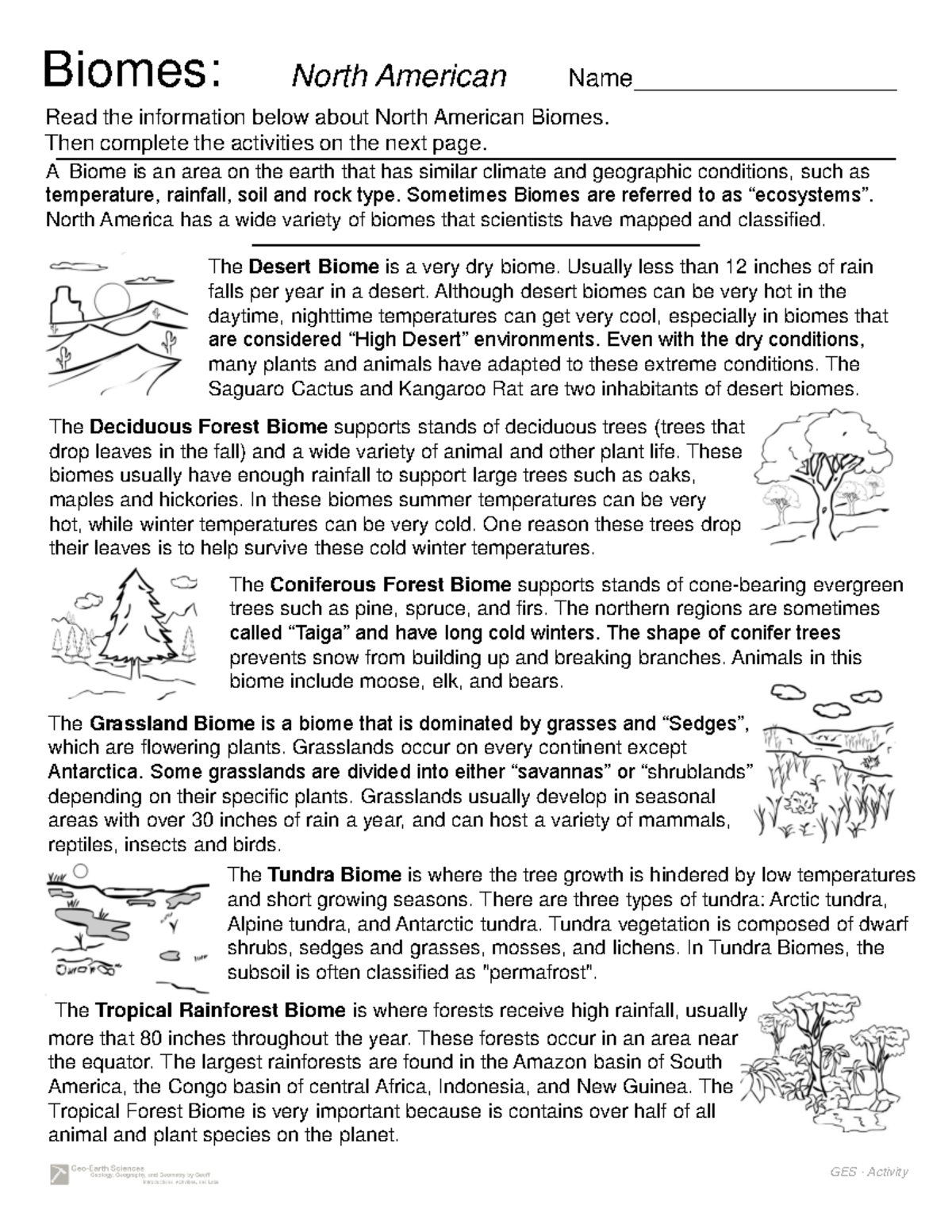 Biomes 6major Biomesof North America Introduction Activity - Biomes ...