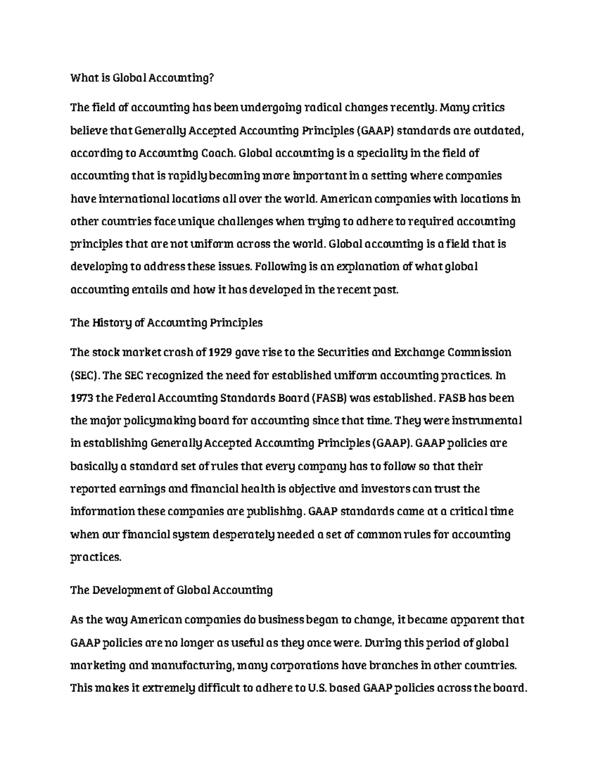 Global Accounting Notes What Is Global Accounting The Field Of