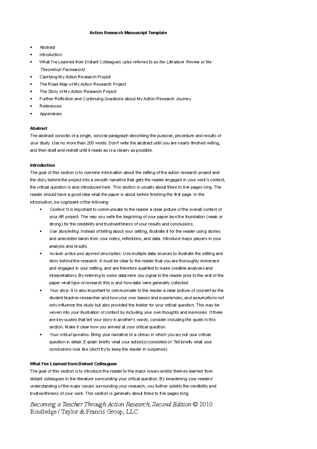 Action Research Paper Outline Template Word Doc - Bachelor of ...