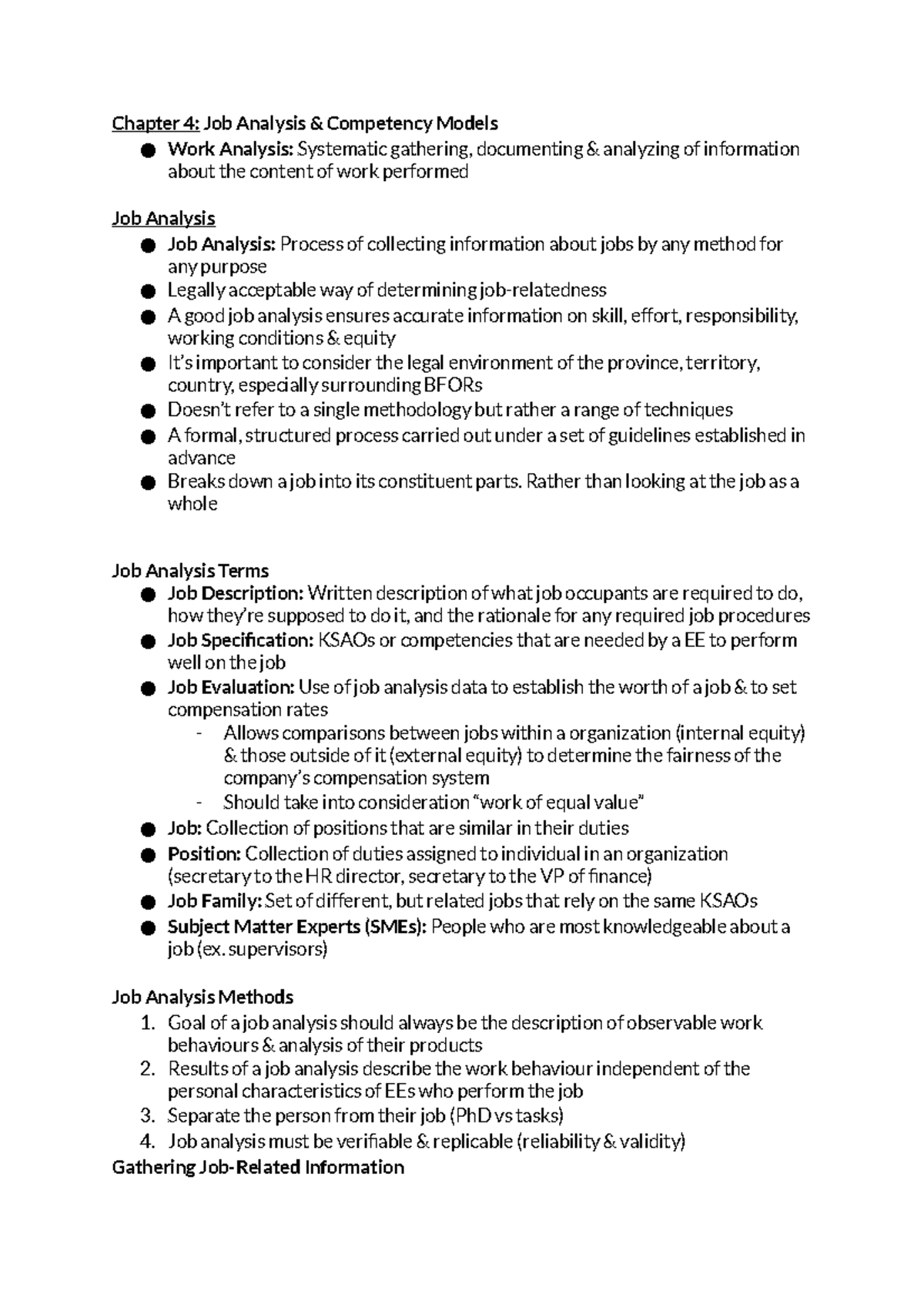 Recruitment - Chapter 4 - Chapter 4: Job Analysis & Competency Models ...