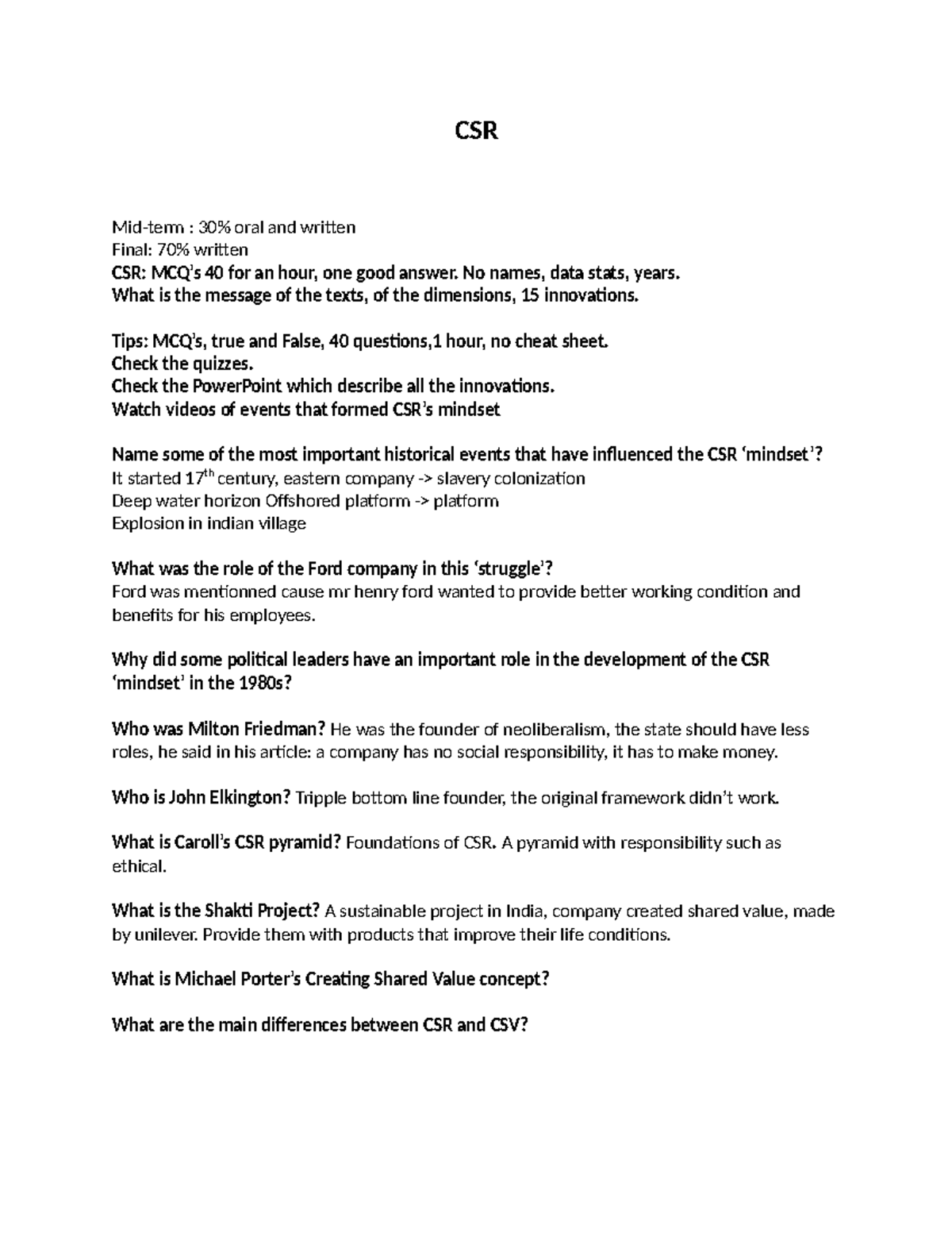 CSR - Résumé corporate sustainability - CSR Mid-term : 30% oral and ...