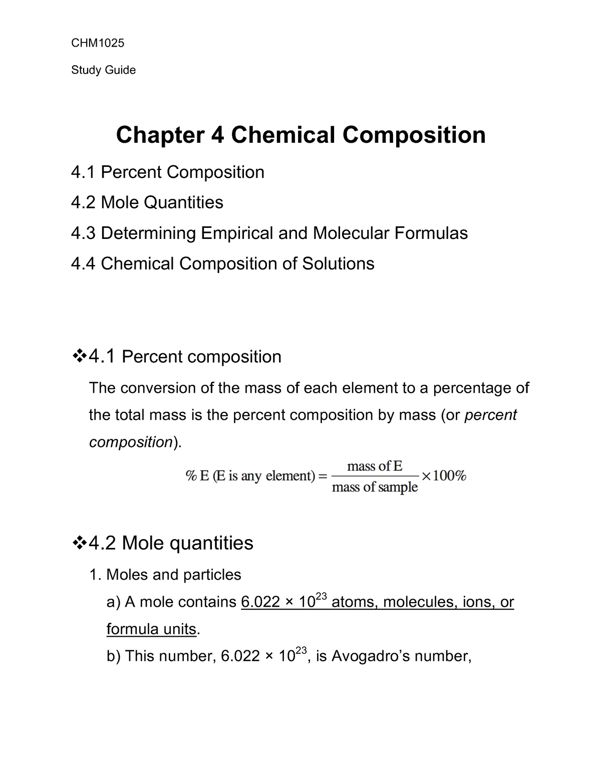 Ch.4 Study Guide - StudyGuide Chapter4ChemicalComposition ...