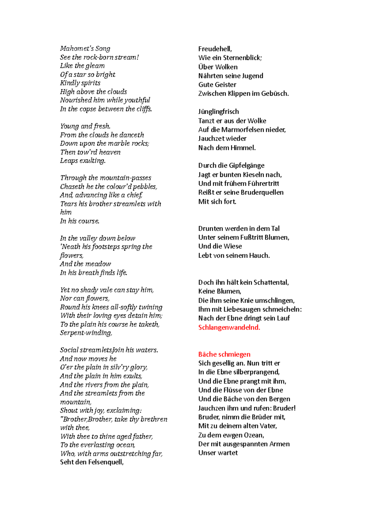 Mahomet's Gesang - My translation of Goethe's poem - Mahomet's Song See ...