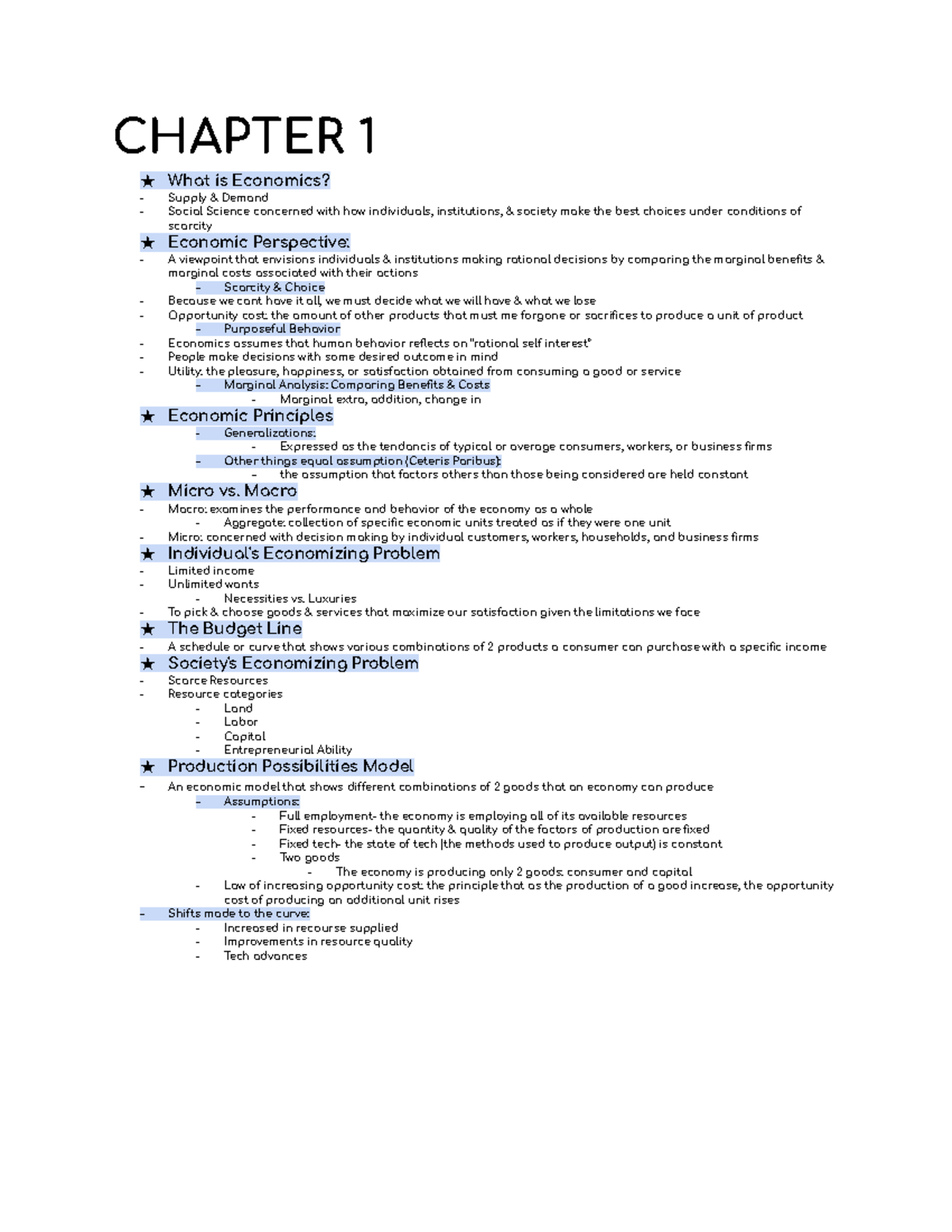 Macroeconomics- UNIT 1 Notes - CHAPTER 1 ★ What Is Economics? Supply ...