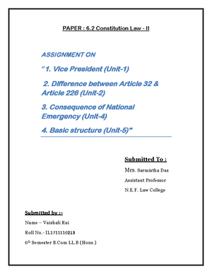 Constitution Law-II Assignment No.2 - PAPER : 6 Constitution Law - II ...