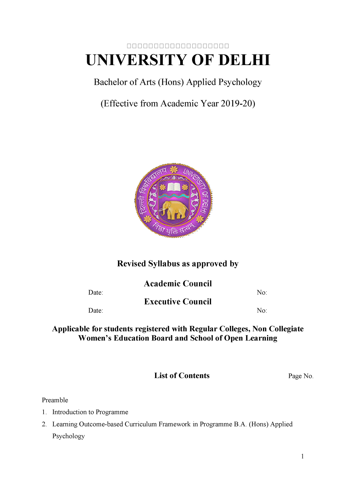 Syllabus B.A. (H) Applied Psychology HONS LOCF - UNIVERSITY OF DELHI ...