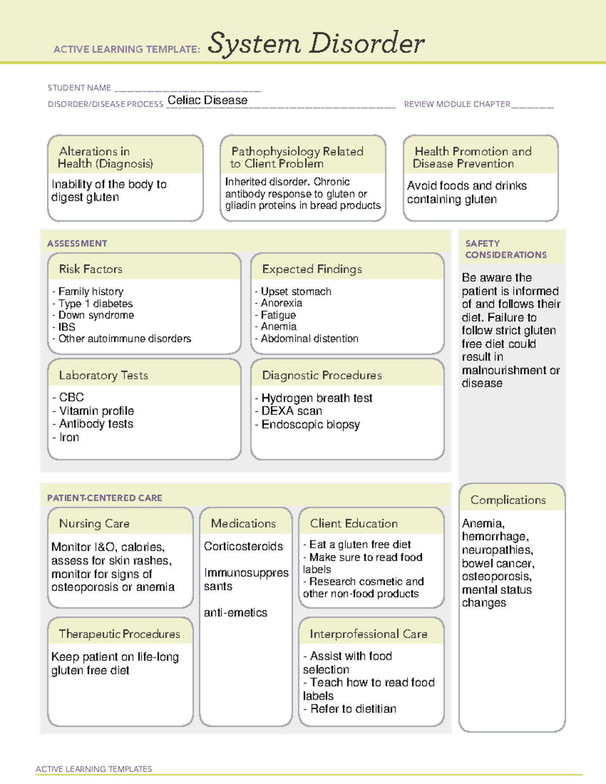 Celiac DIsease ALT - ACTIVE LEARNING TEMPLATES System Disorder STUDENT ...