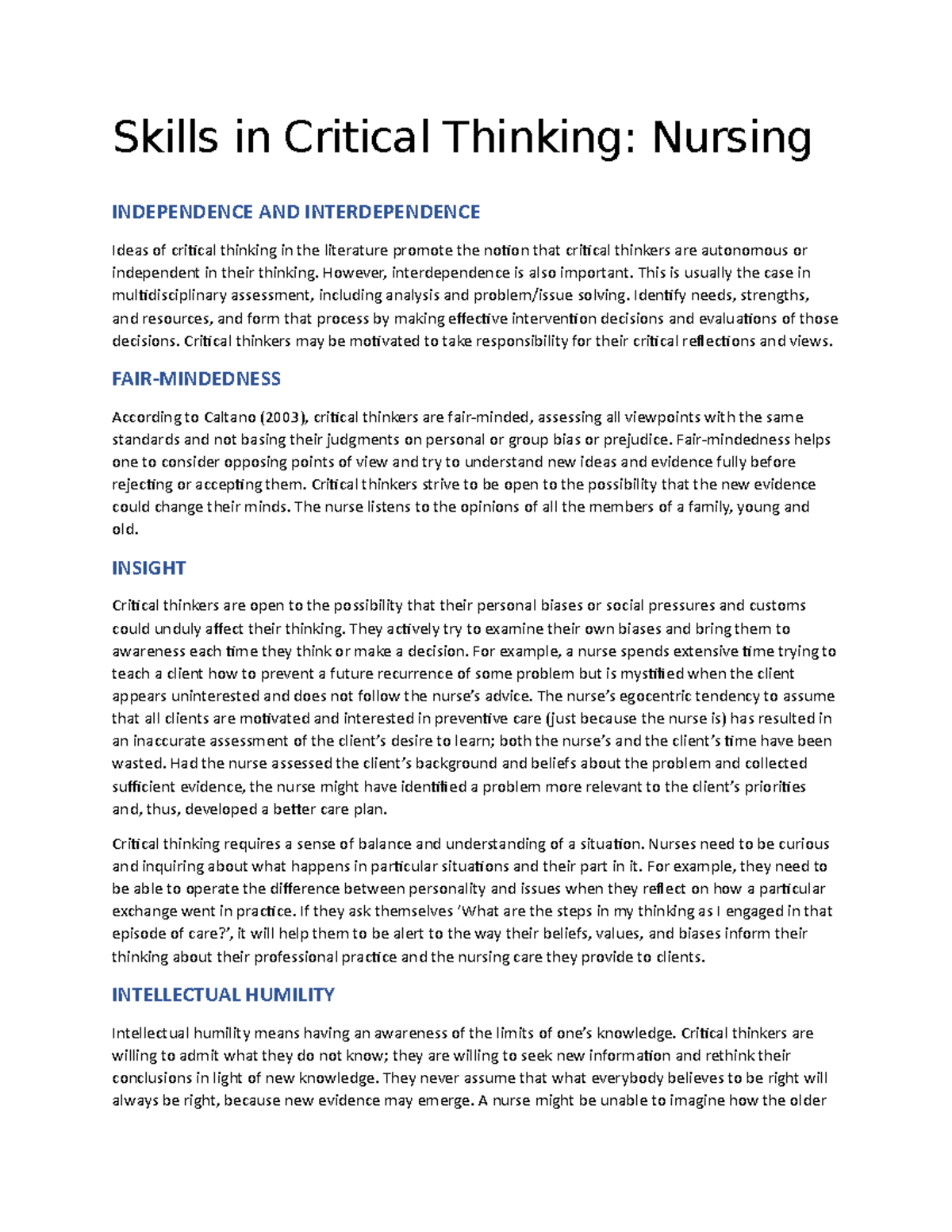 critical thinking nursing course