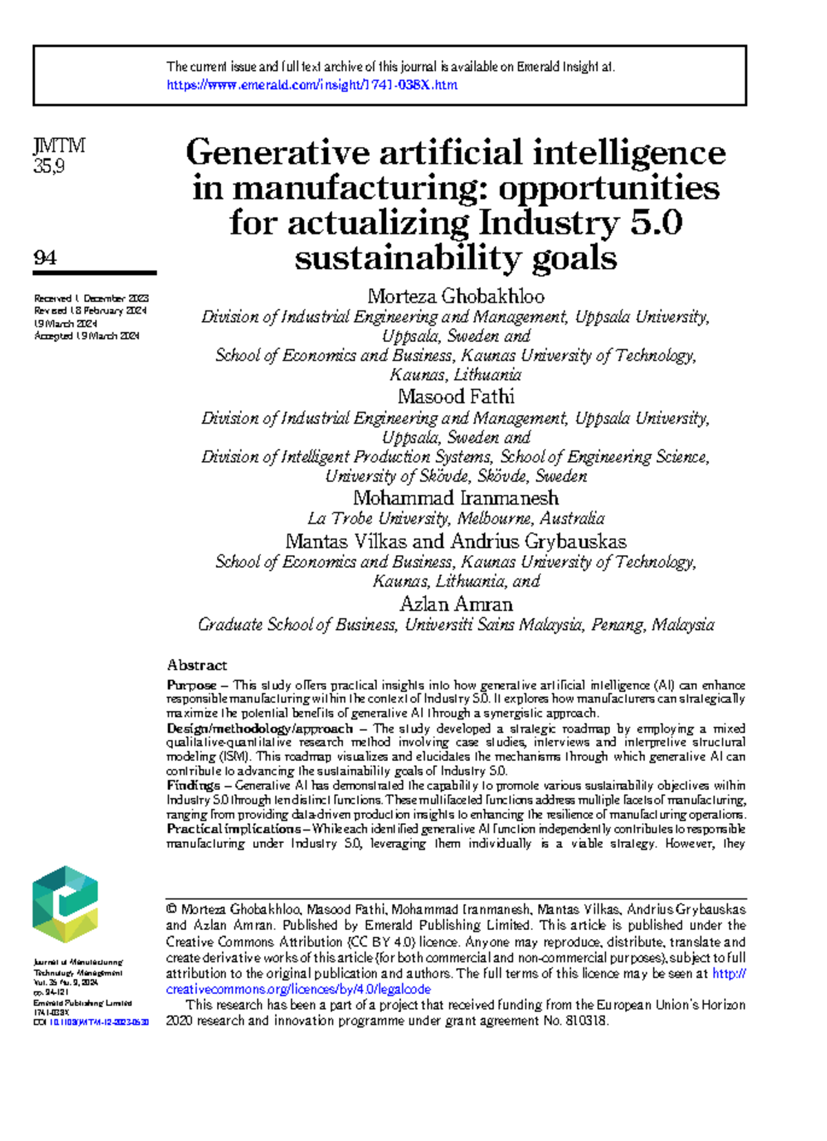 Generative artificial intelligence in manufacturing opportunities for ...