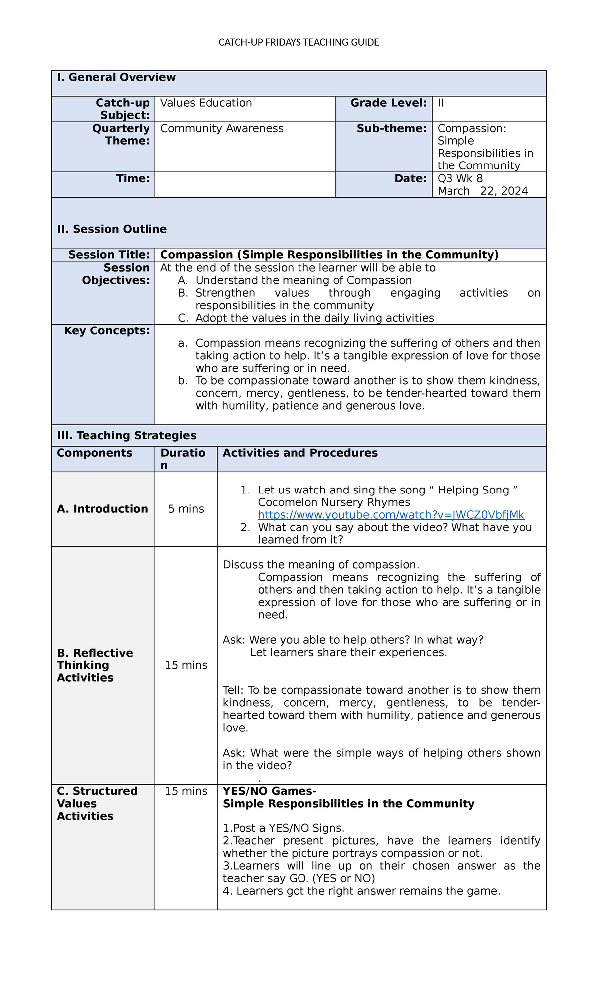 Catch UP Fridays Teaching Guide IN Values Grade 2 Merce LEE L - CATCH ...