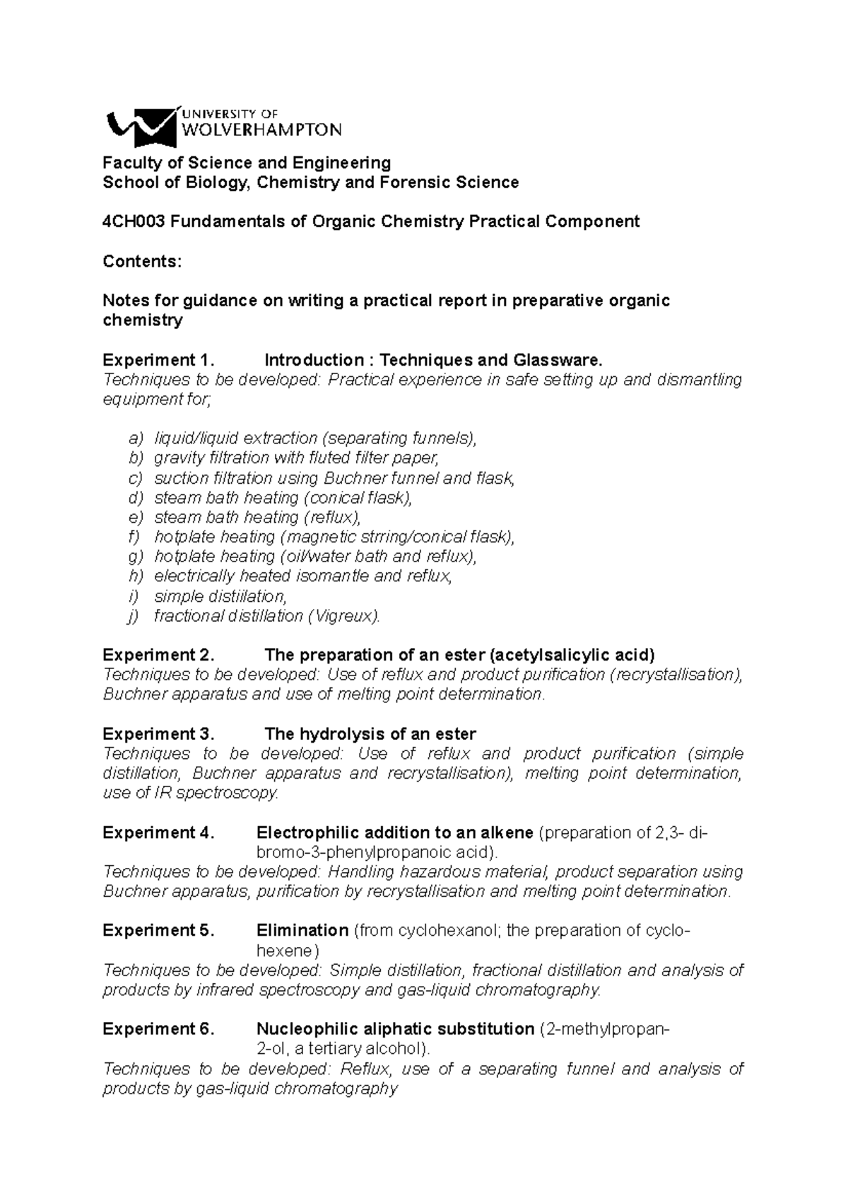 Notes for guidance on writing up Organic Chemistry Report - Faculty of ...